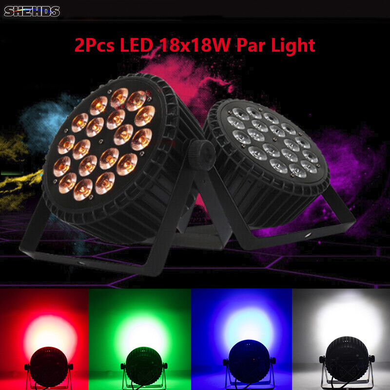SHEHDS 2Pcs Aluminum Alloy LED Flat Par 18X18W RGBWAUV Par Stage Lights KTV Club