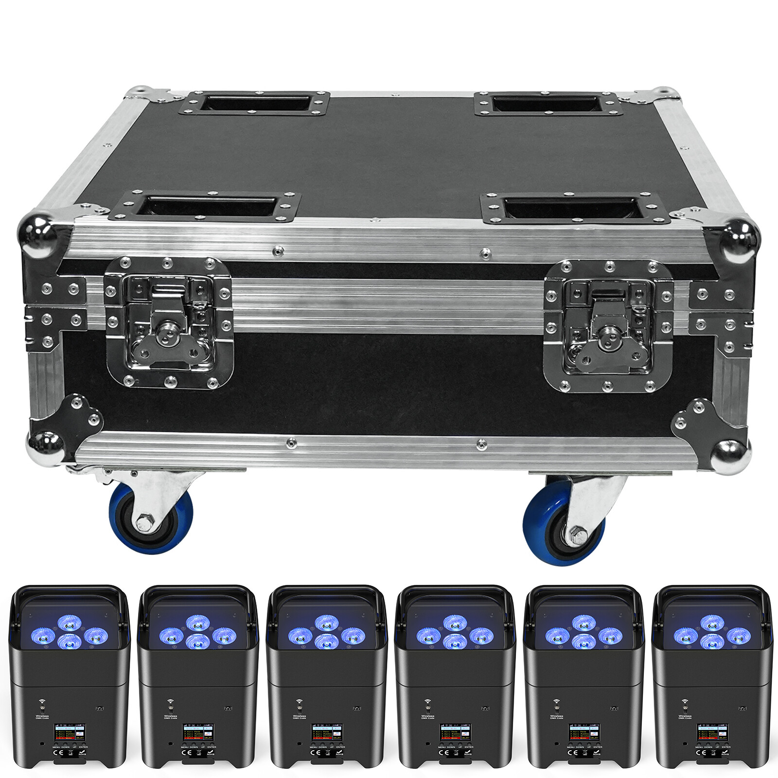 6X18W LED RGBWA+UV Rechargeable Wireless Wifi DMX DJ Par Up lights w/Flight case
