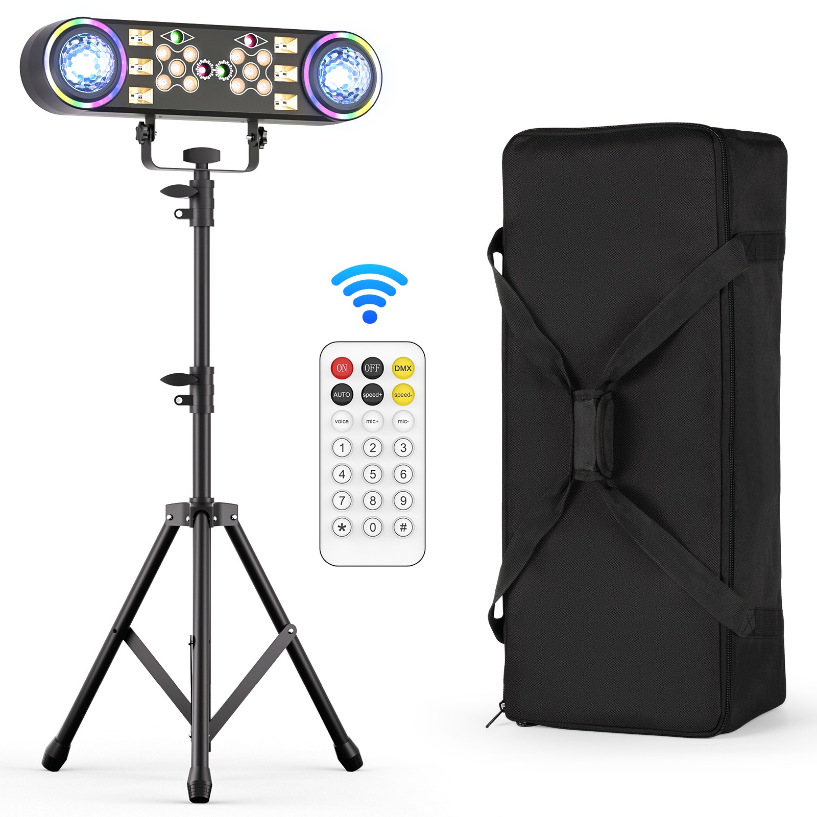 Professional Dual-head 7-in-1 RGBW uv LED Stage Light with Stand &Bag Magic Ball