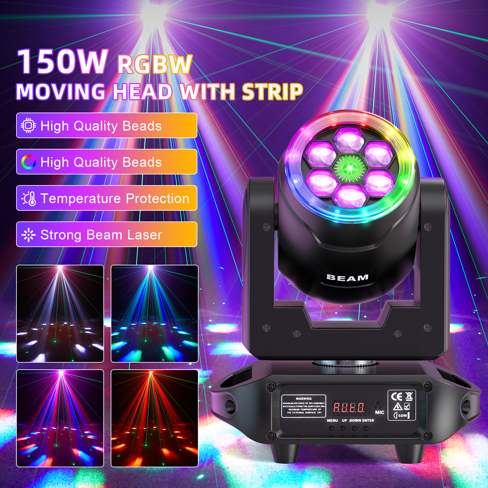 150W 6Bee Eye LED Laser Moving Head Light RGBW DMX Beam Stage Lighting DJ Disco