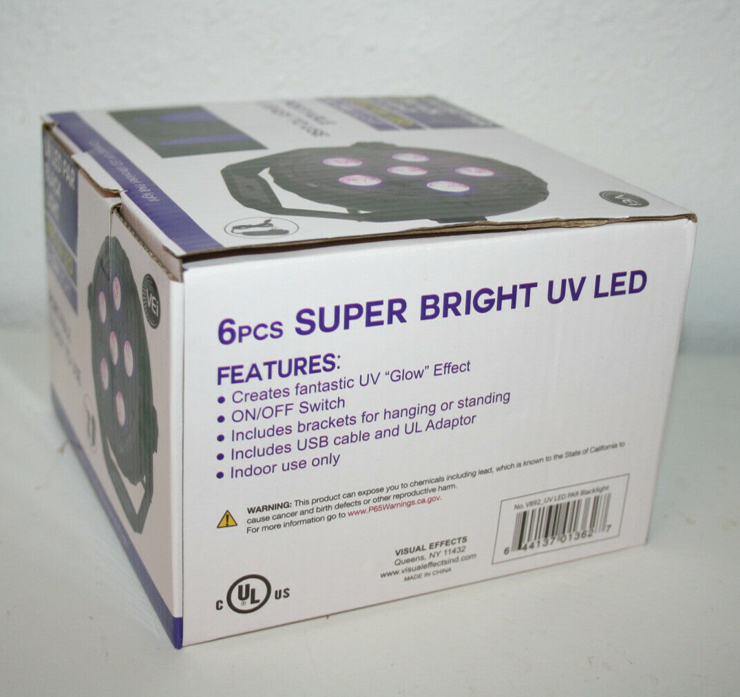 PAR UV 6 LED Black Light portable party DJ indoor USB and UL flashing glow sound