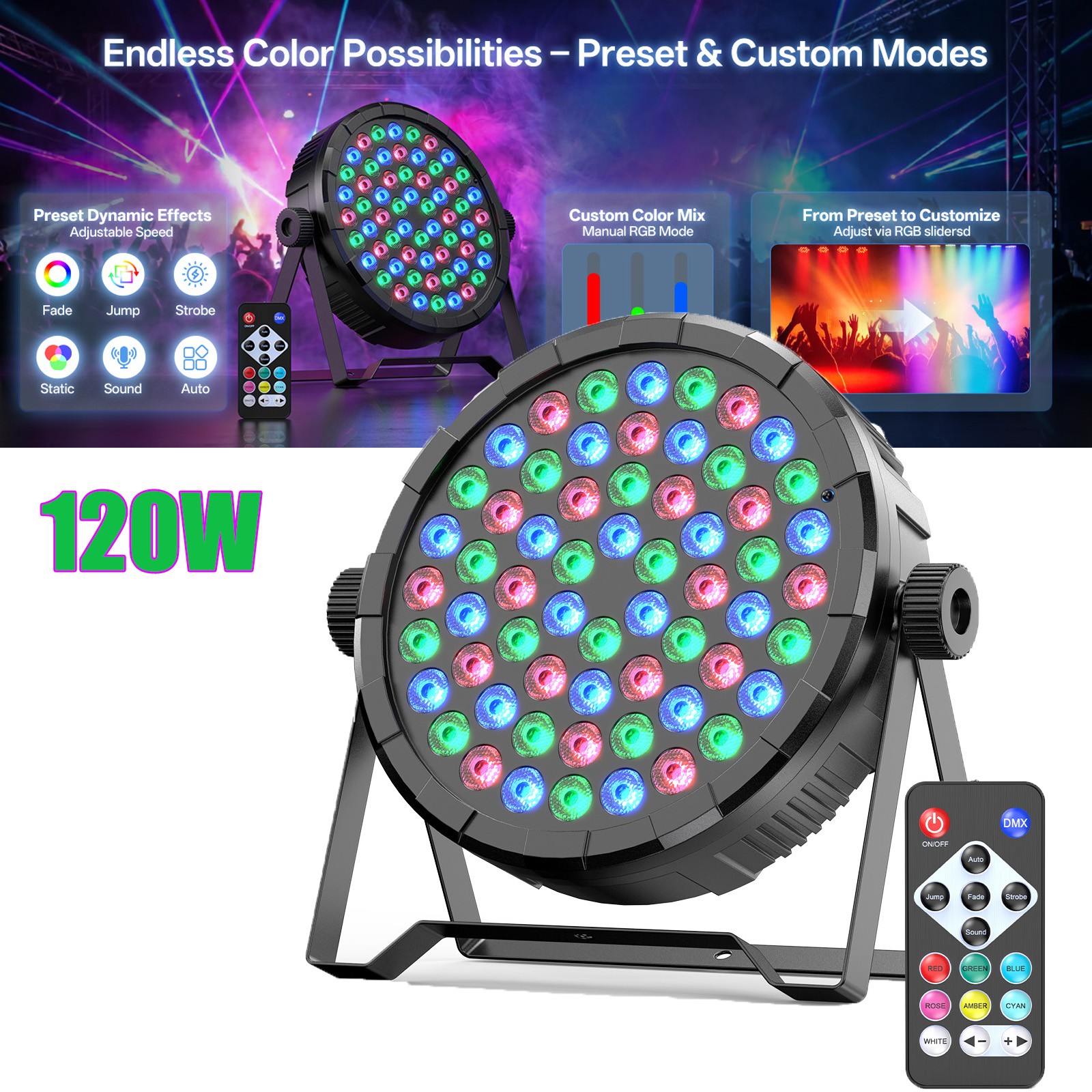 1-10PCS 120W 60LED RGB Stage Lighting PAR Light DMX Beam Party DJ Disco Lights