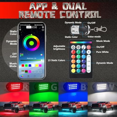 12 Pods Aluminum RGBW LED Rock Lights, 6500K Pure White RGB Rock 12 Pods Alloy