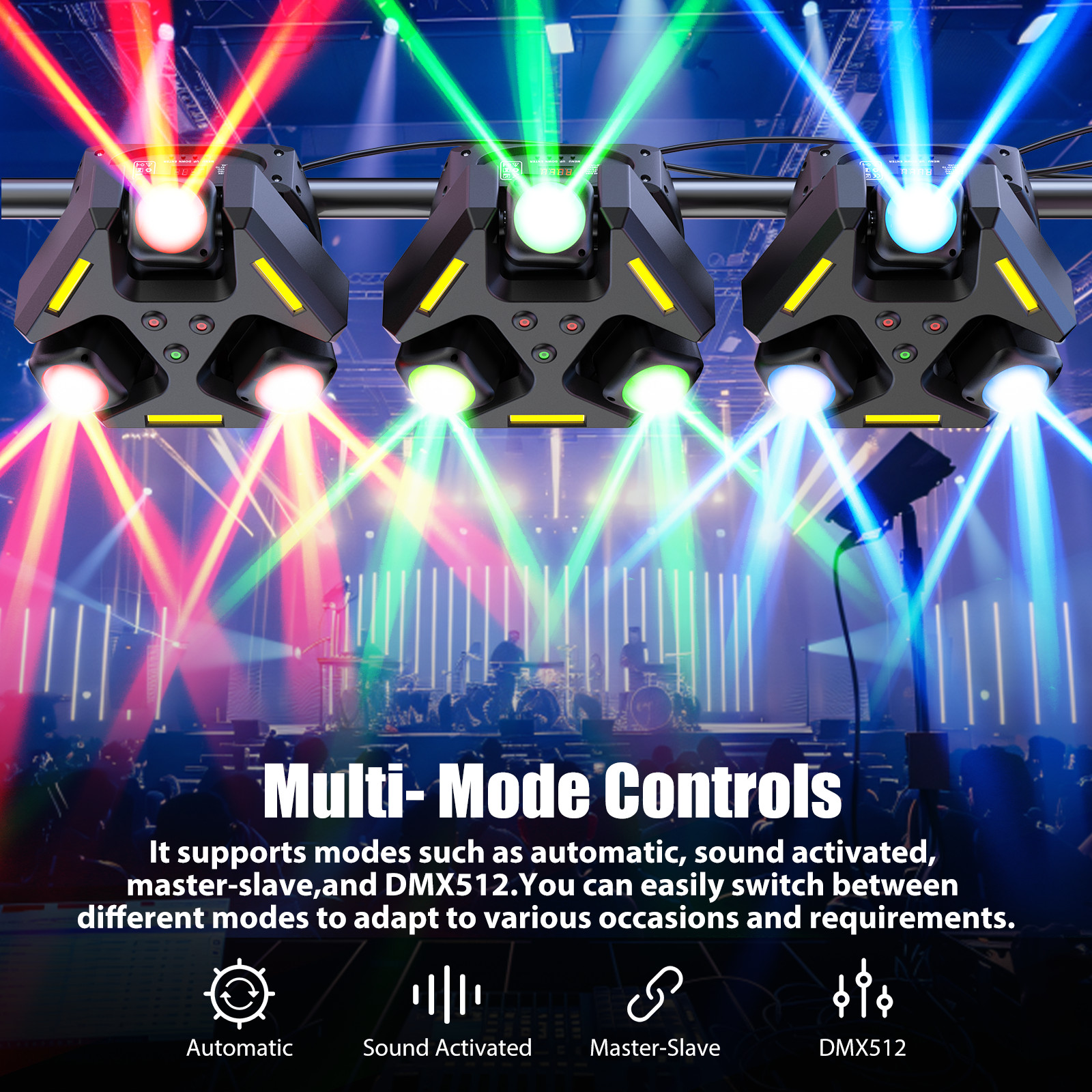 180W 3 Head Moving Light With Starlight Strobe Beams DMX For Small Party Event