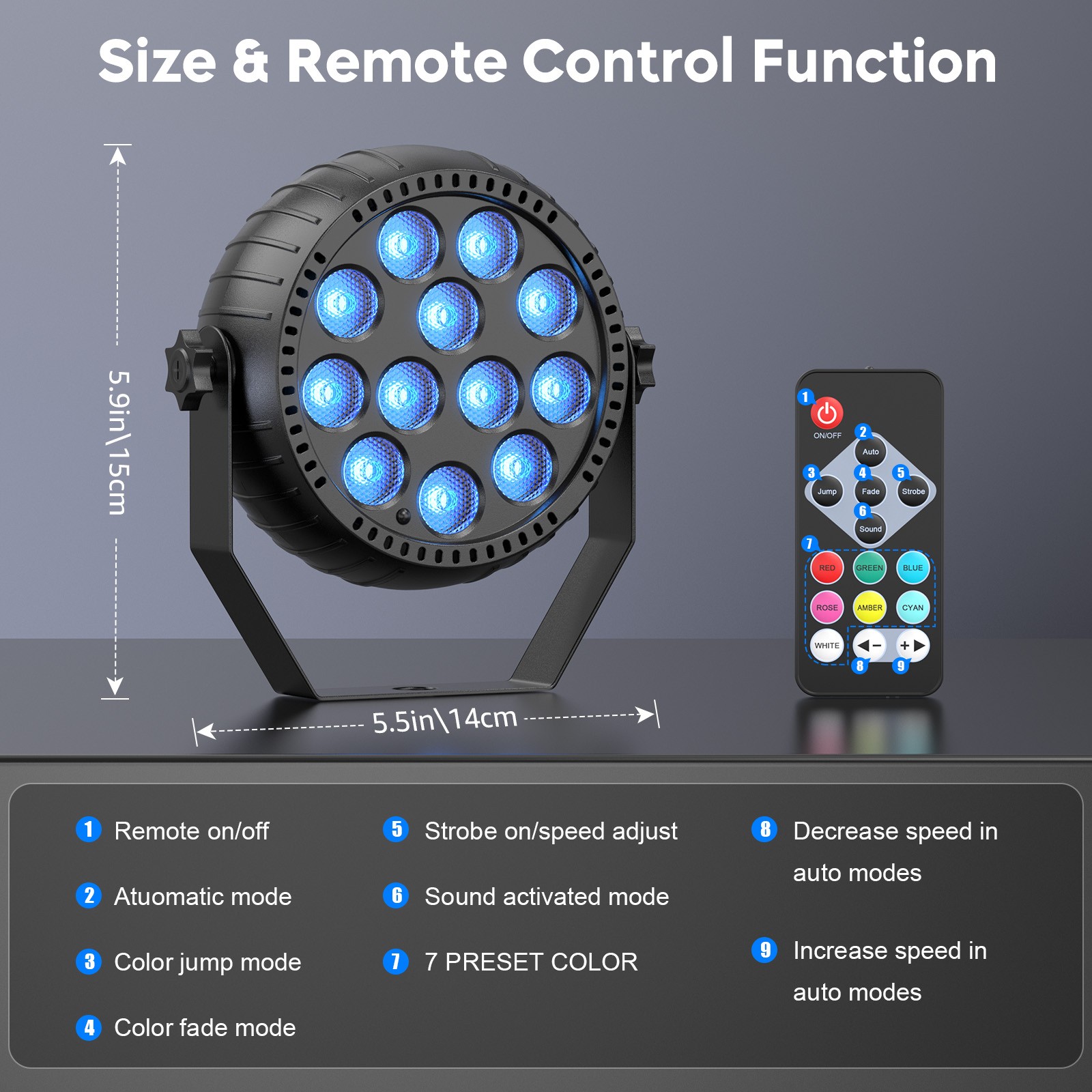 Rechargeable Par Light 72W RGB Battery Powered Wireless 12LED DJ Uplights Remote