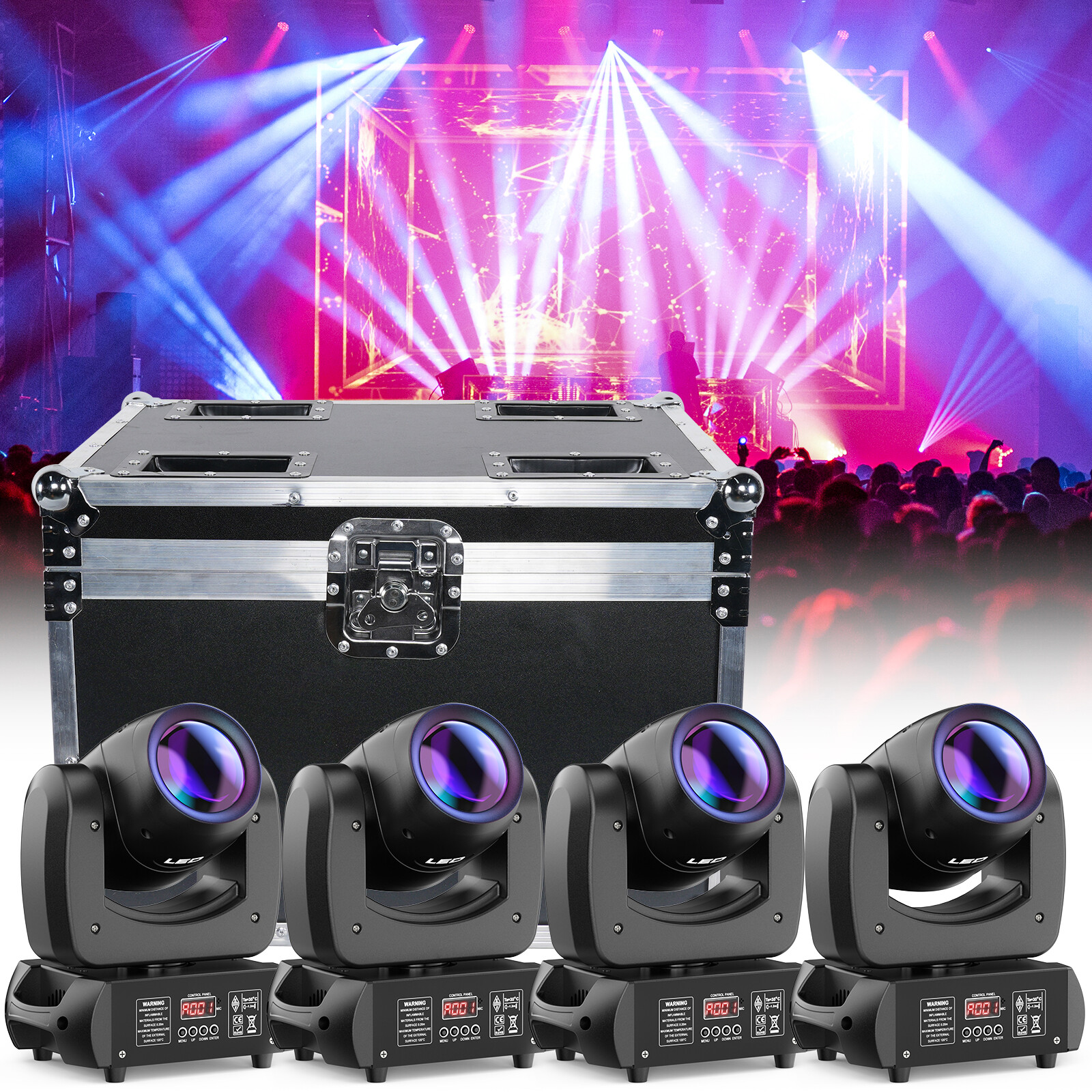 4x 150W LED Beam Moving Head 18Prism Gobo Stage Light DMX DJ Spot Party w/Case