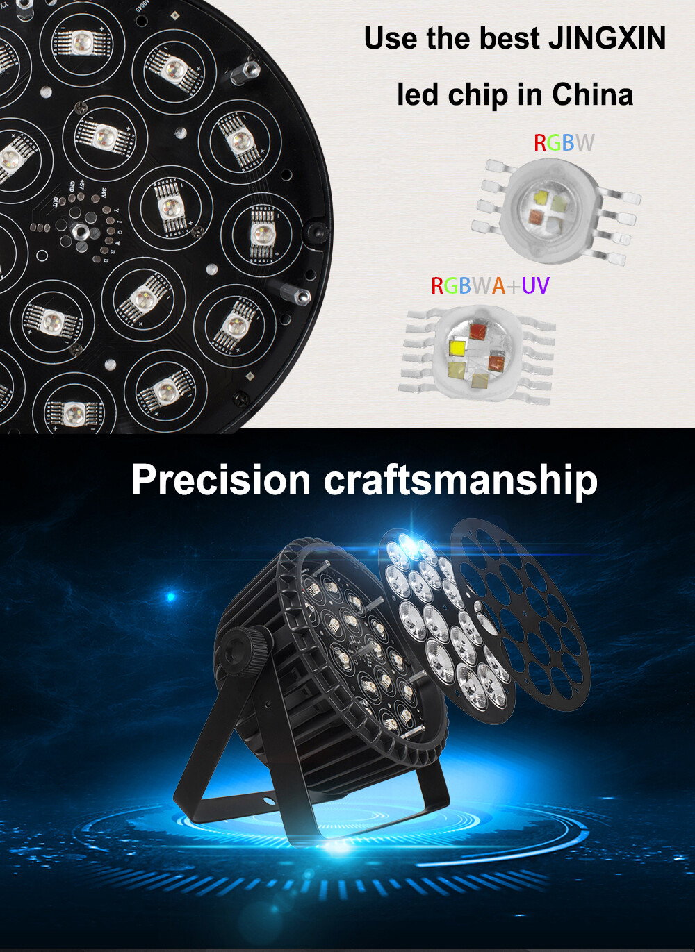 SHEHDS 4Pcs 18x18w RGBWA+UV Aluminum Alloy LED Stage Flat Par Lighting Club