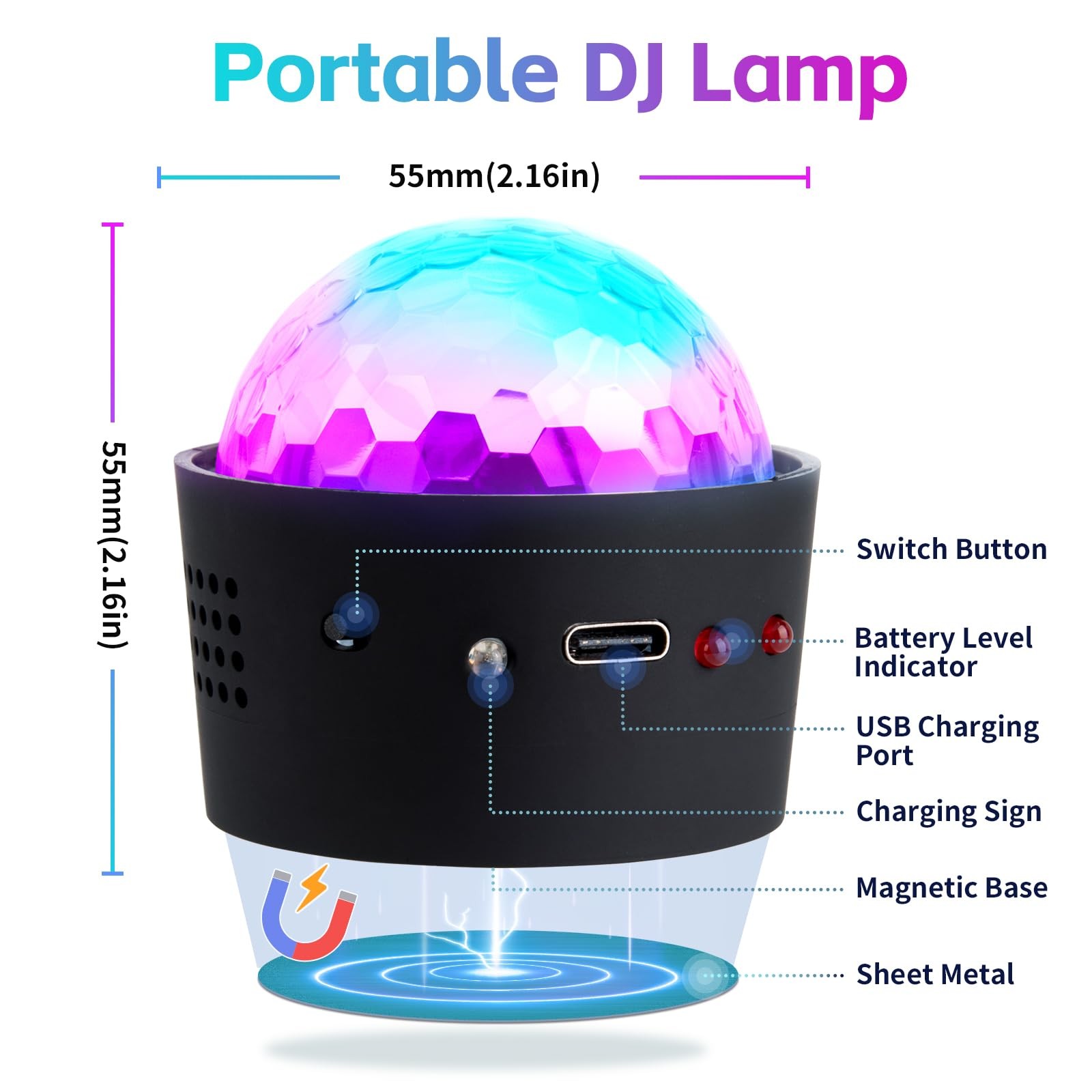 Mini Disco Ball Light with Sound-Activated Multicolor Lighting