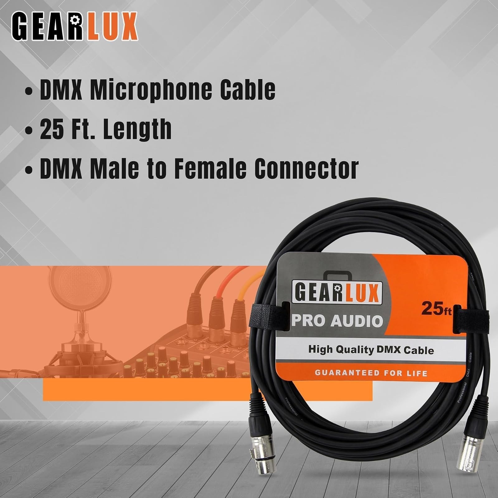 Gearlux 25ft DMX Cable 3 Pin Male to Female – 2 Pack