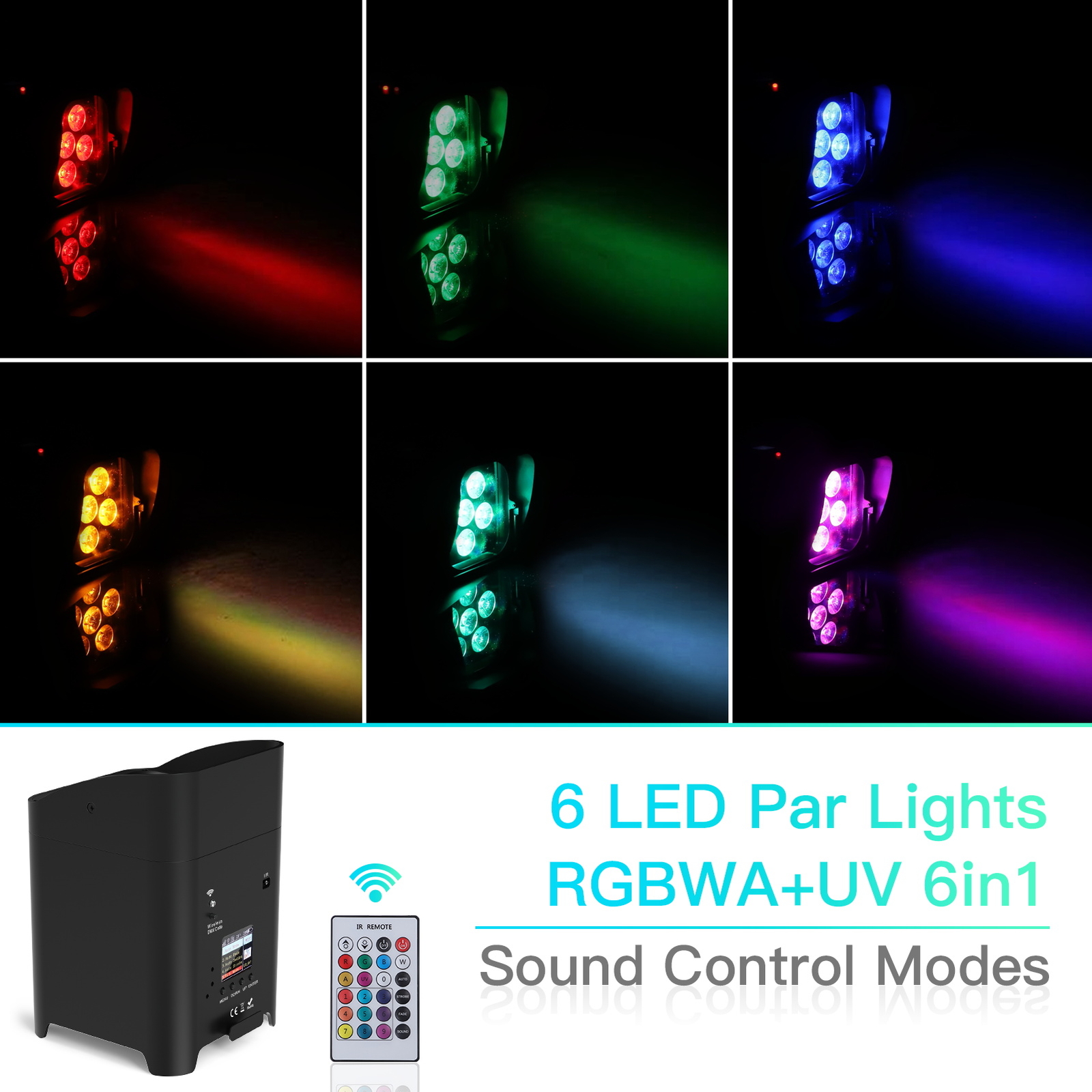 6X18W RGBWA+UV Par Light Rechargeable Battery Wireless DMX Stage Party DJ Lights