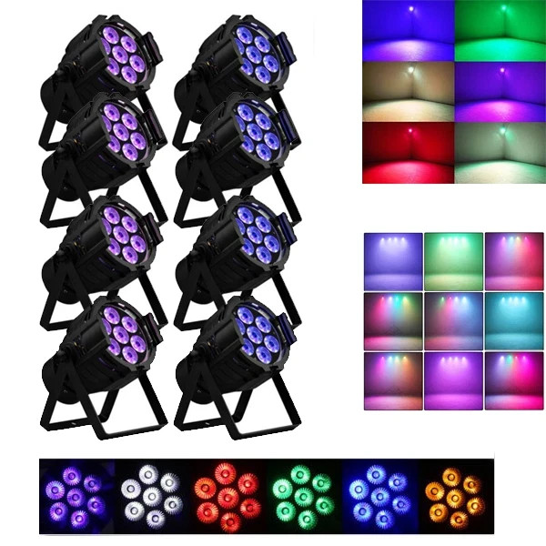 8pcs 7x15W Led Full Color RGBWAUV Par Light DMX512 Stage Performance Stage Light