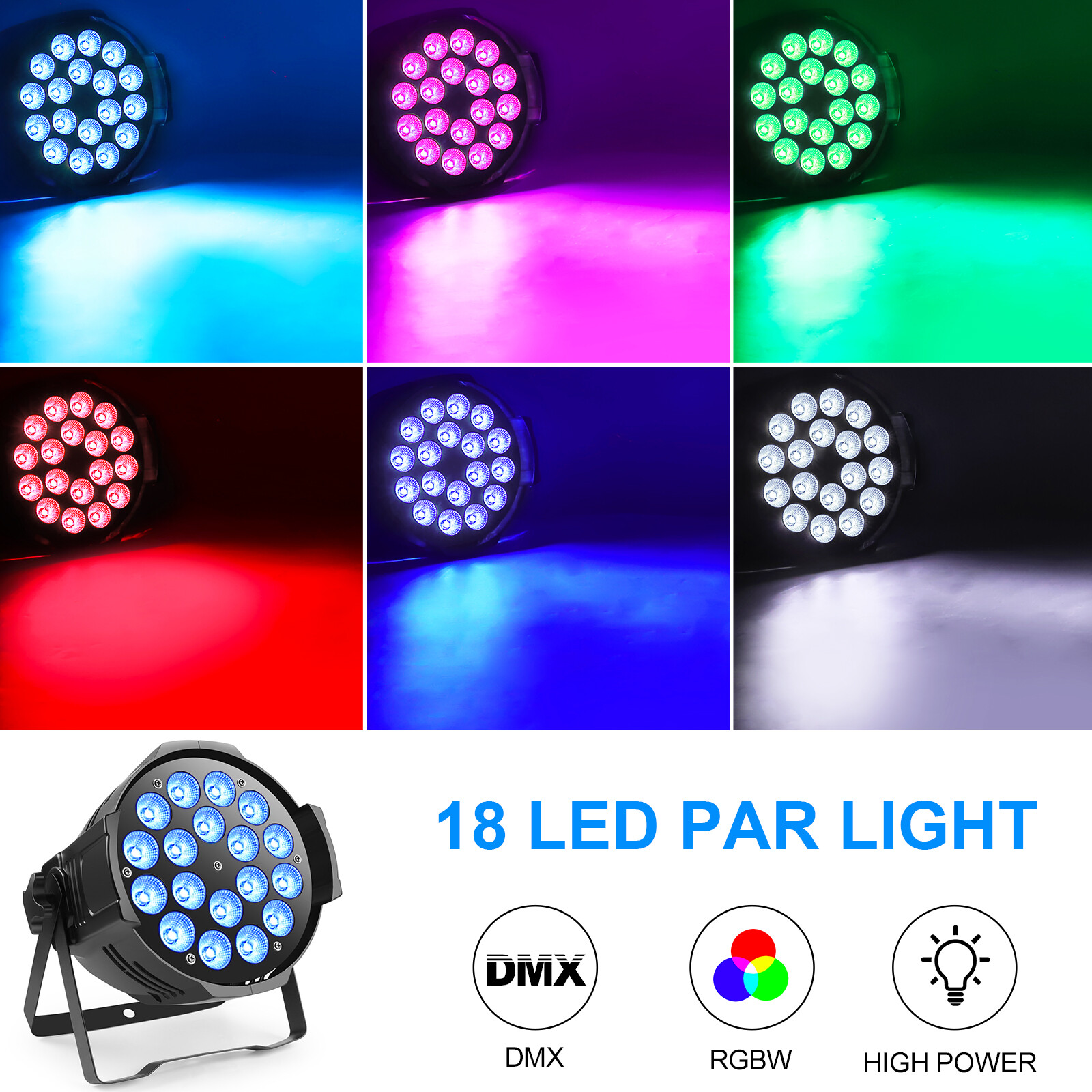 10PCS Beam Par Stage Light 270W RGBW 18 LED Strobe DJ Disco Party Show DMX512 US