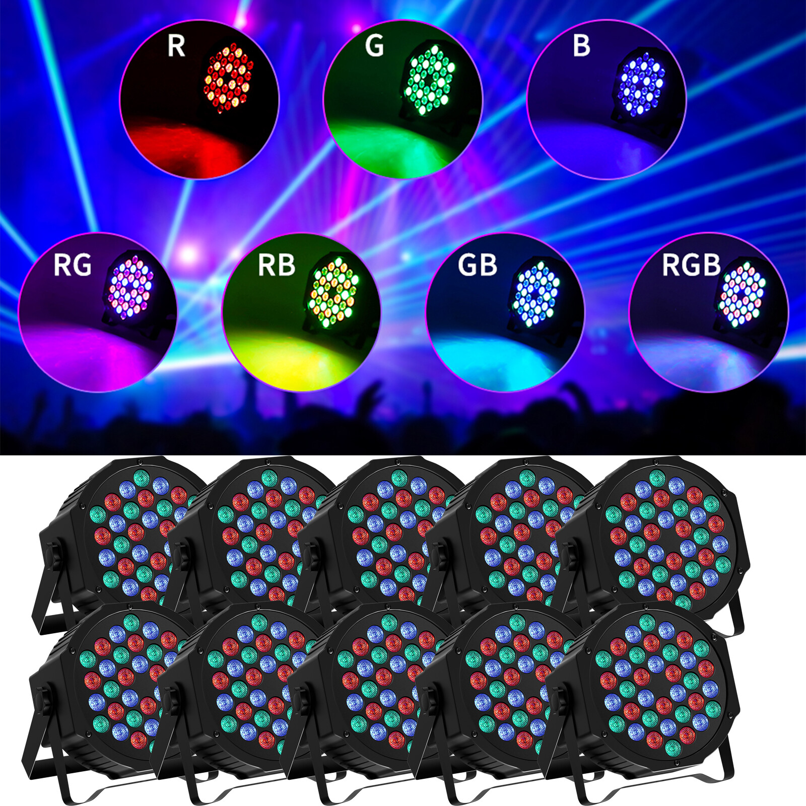 10PCS RGB 36LED Stage Lighting PAR Light DMX Beam Party DJ Disco Lights Remote