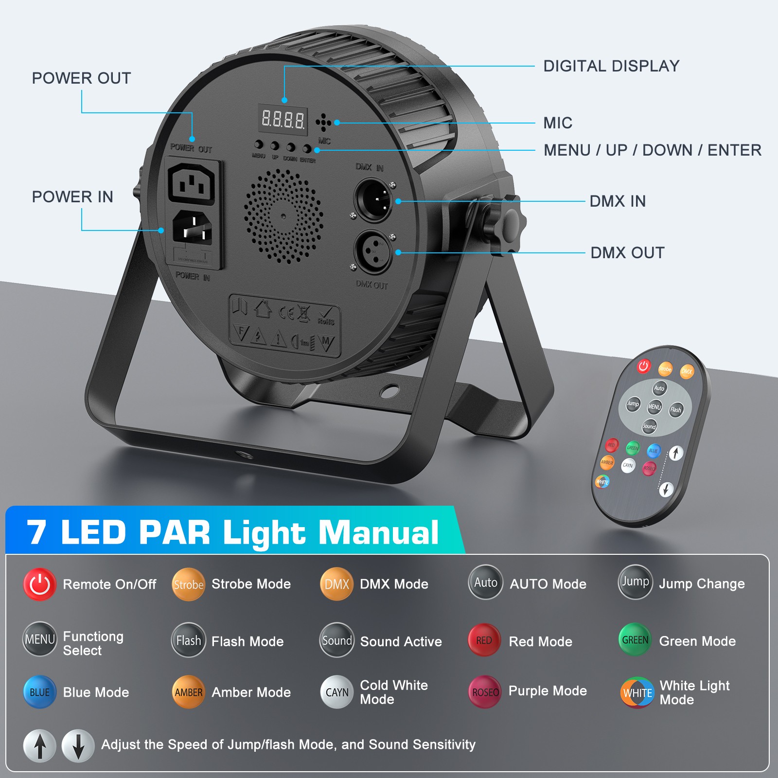 4PCS UKING 7LED Par Light DMX RGBW Strobe Disco Lights Stage Lighting W/Remote