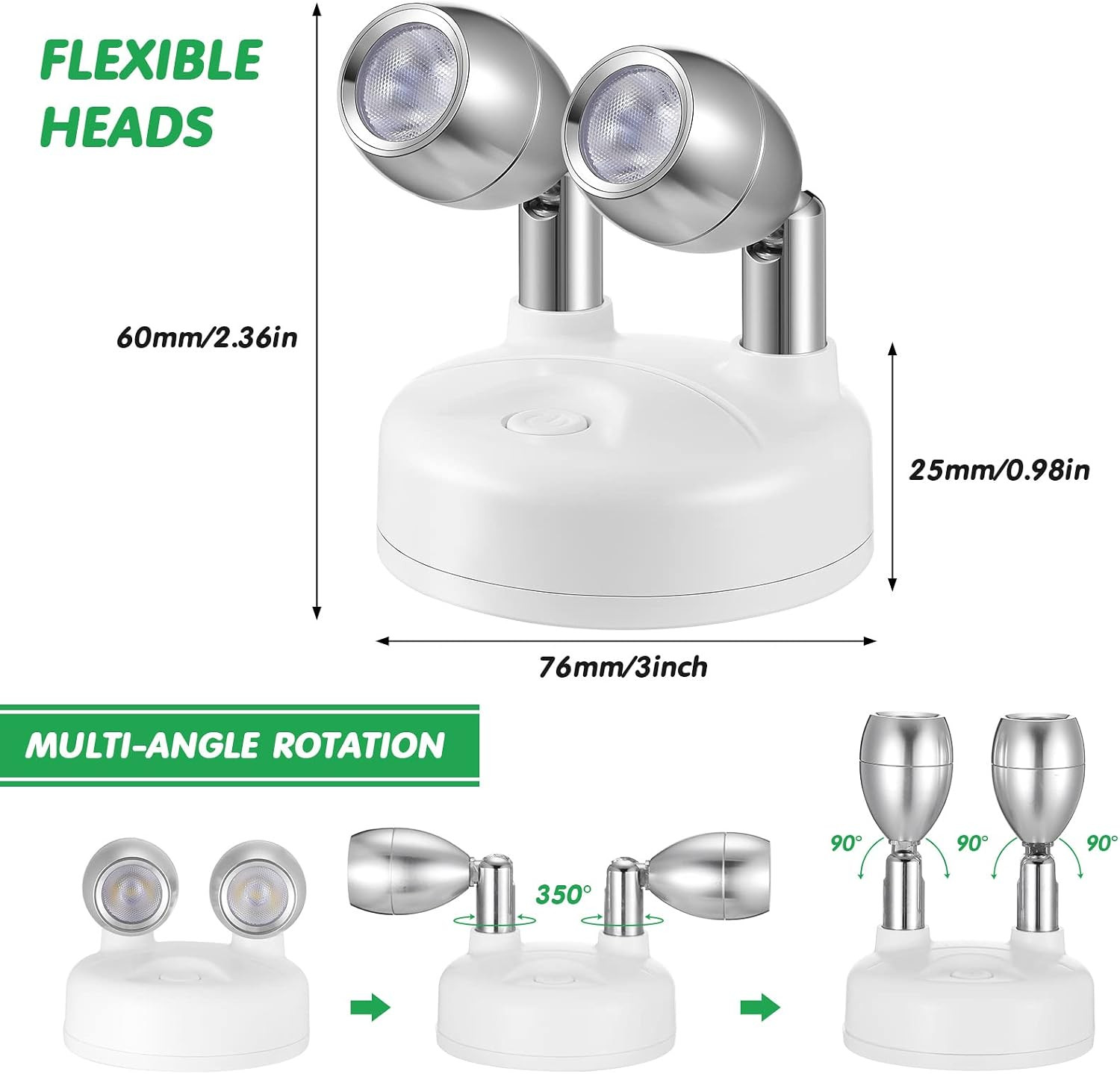 4 Pack Dual Head Battery Operated Spotlights Indoor Wireless RGB LED Spot Light