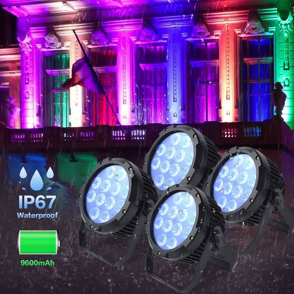 1-8X IP65 LED Par Light Battery Power Uplight 12x18W RGBWAUV Waterproof Wireless