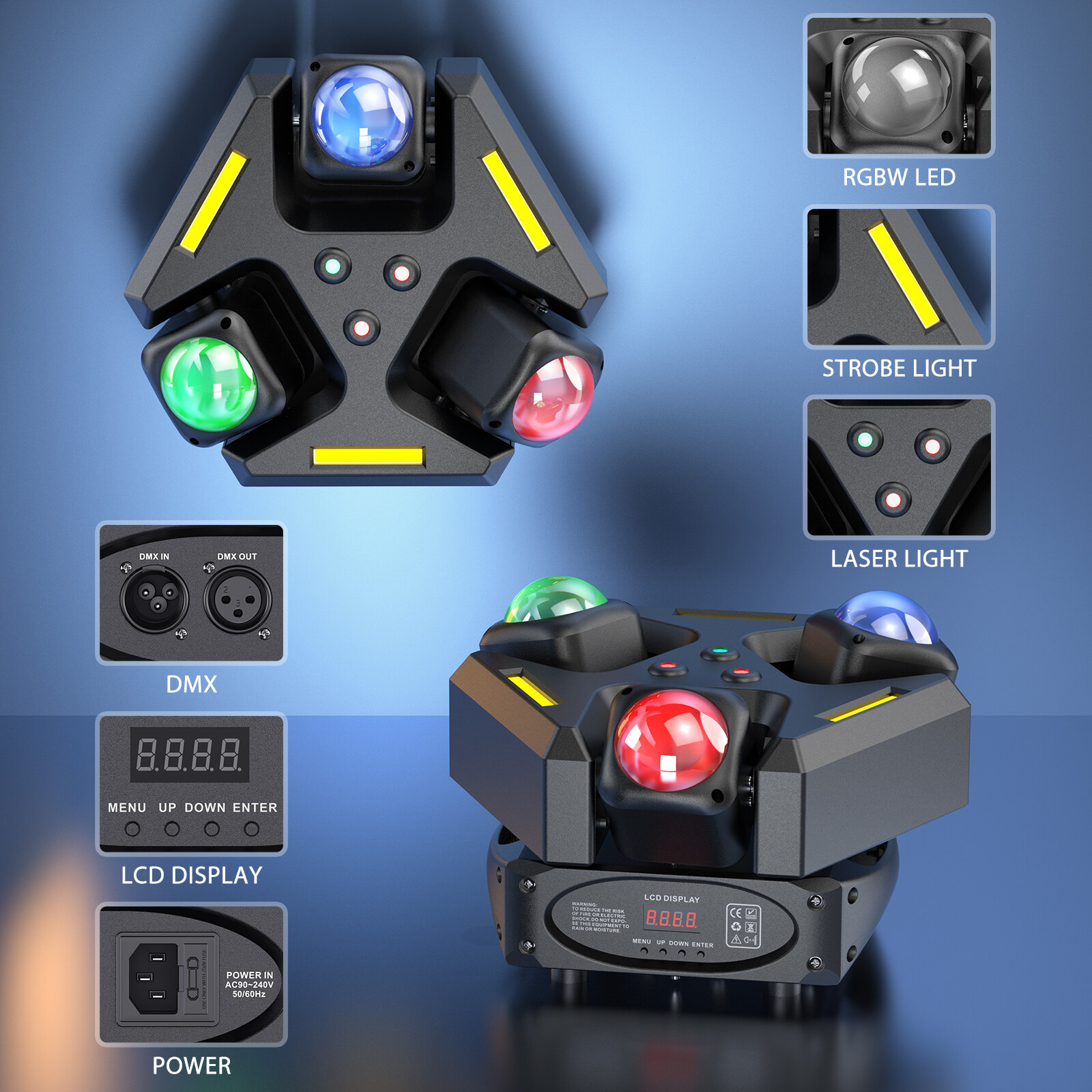 3 Head Effect Light With Sound Control DMX512 Modes For Small Party Venue