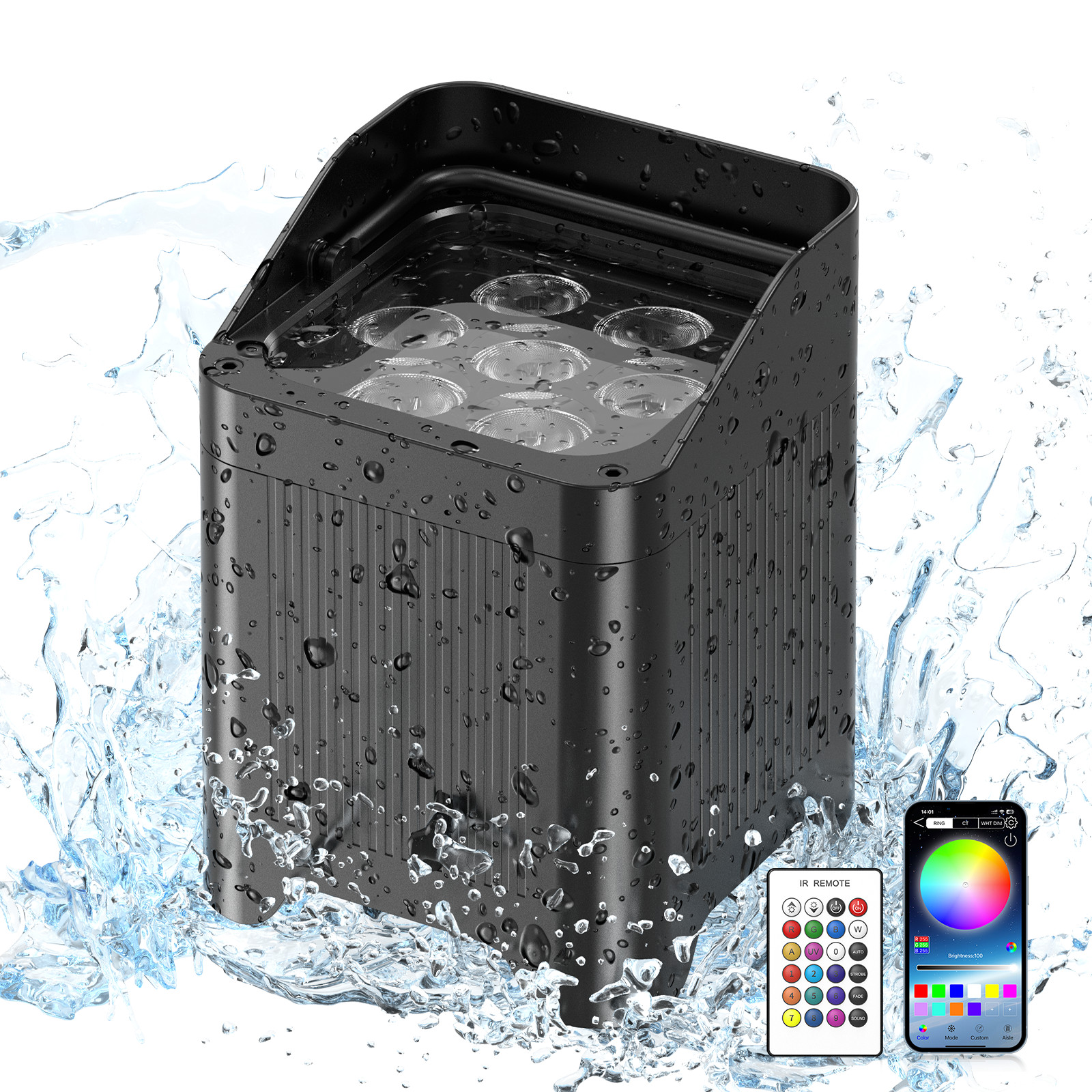 7x20W Wireless Waterproof Par Light Battery Powered RGBWA+UV 7 LED Wash Uplight