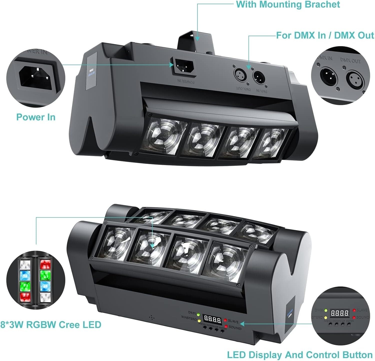 1/2X 8 LED Spider Moving Head Beam Stage Lighting RGBW DMX Disco Party DJ Lights