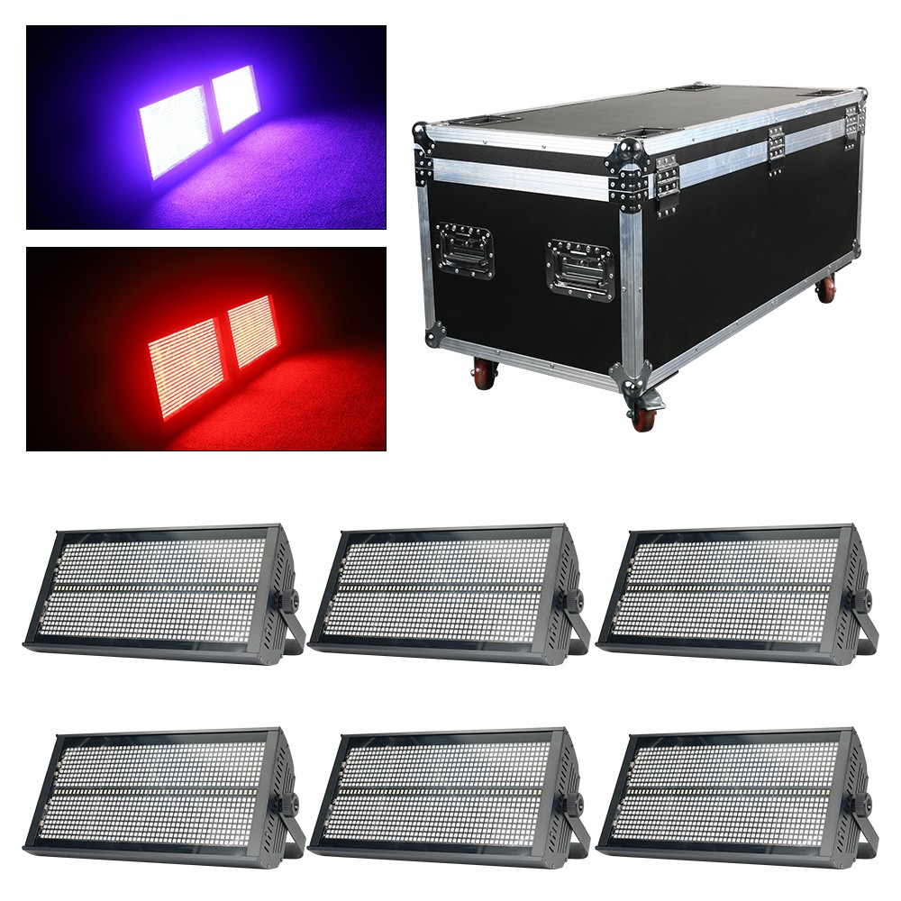 6 Set 1000W 960pcs 8+8 Segment LED DMX512 RGB Strobe Wash Light with Flight Case