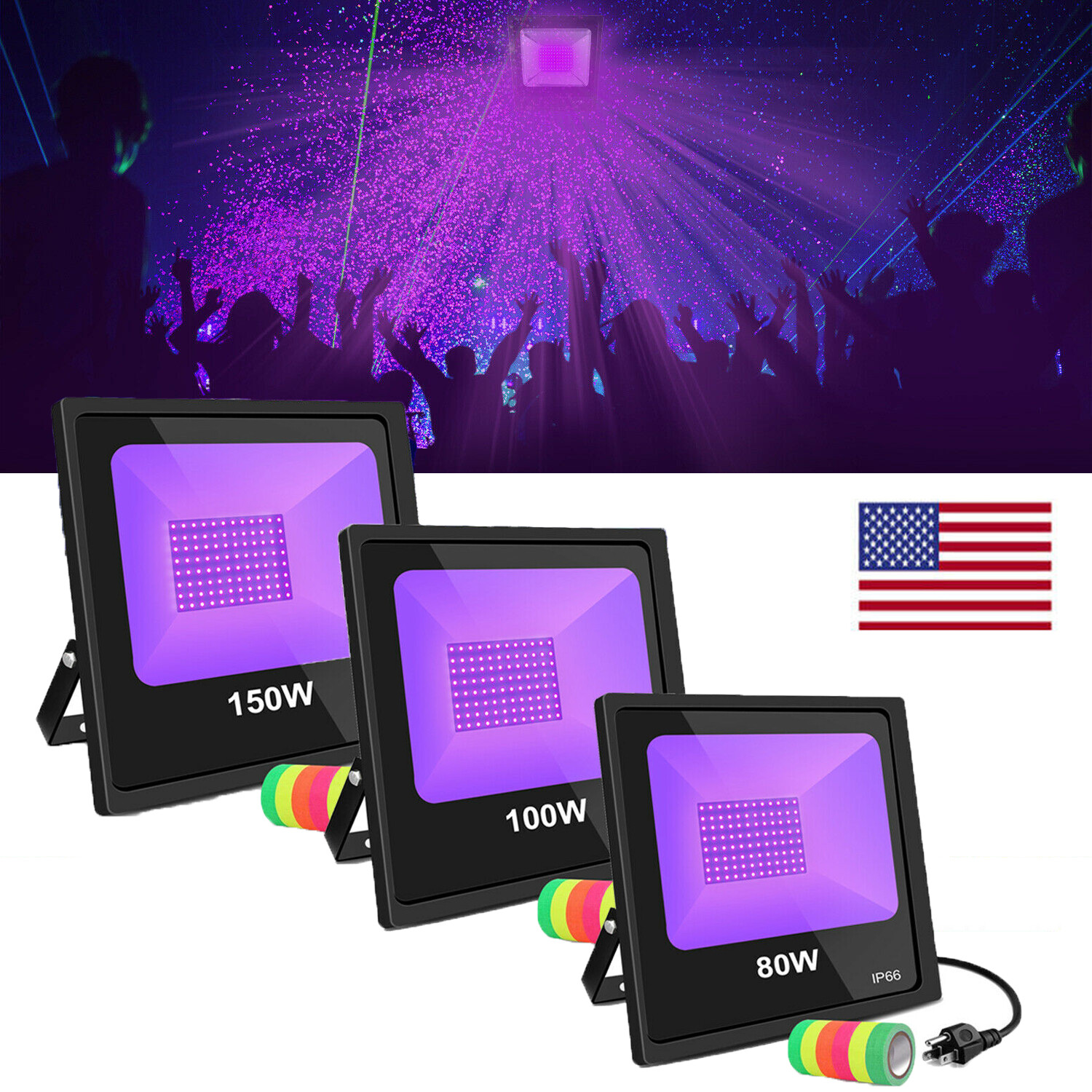 LED UV Black Light 80W 100W 150W Outdoor Stage Party DJ Club Floodlight IP66 US