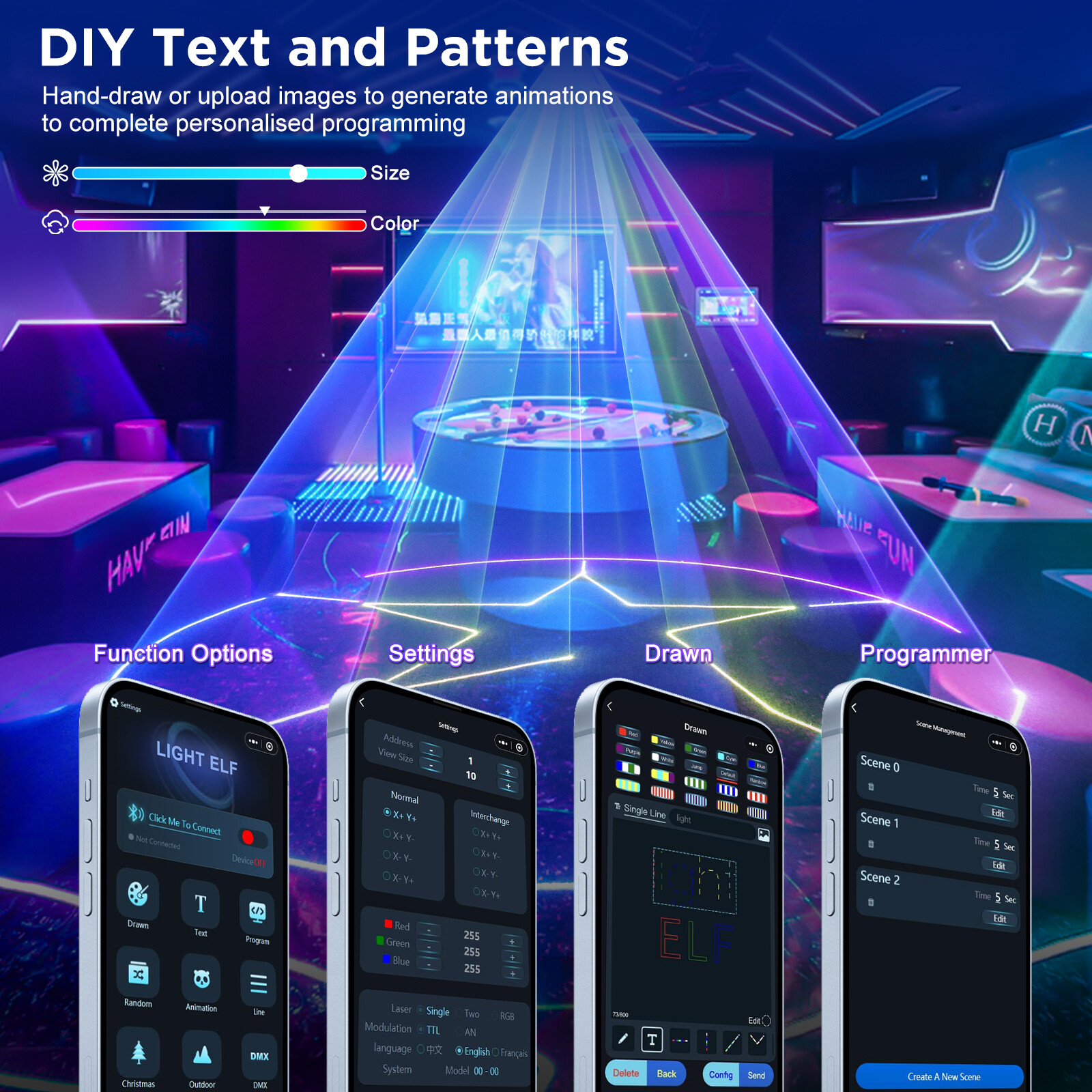Laser Scanner Animation Projector DMX RGB LED Beam DJ Party Stage Light app Show