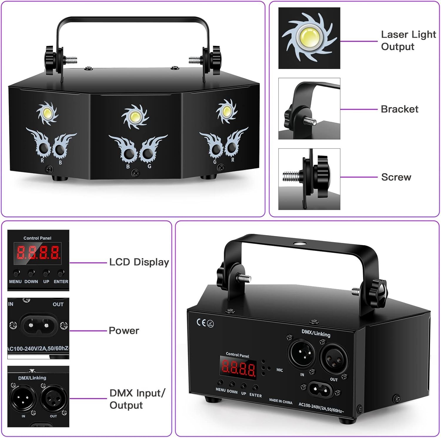 Party Lights DJ Disco Light,9 Lens Stage Lighting Support and Sound Activated…