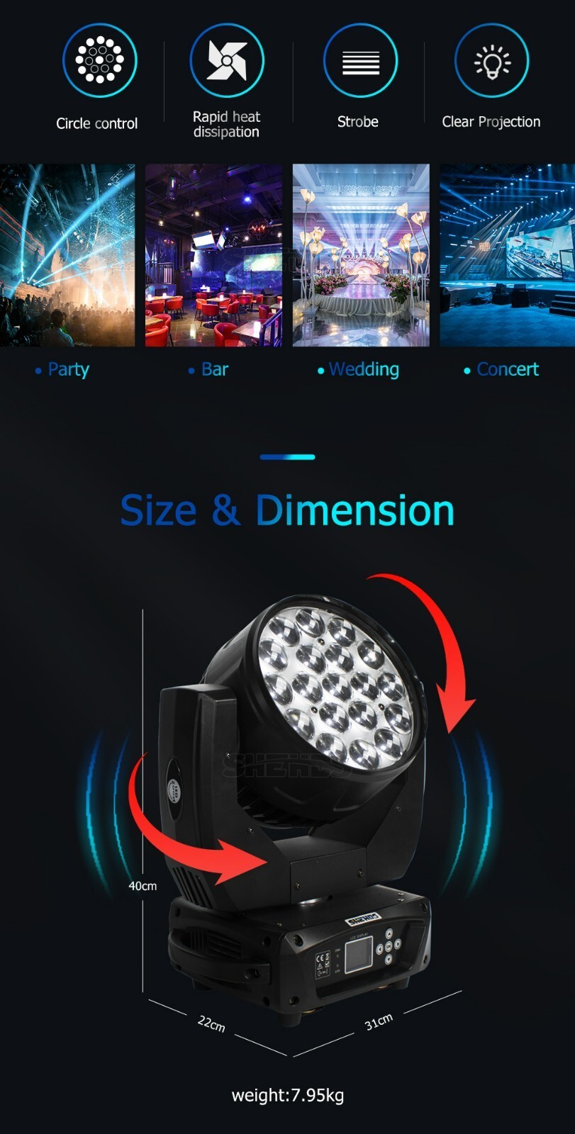 19x15W/19x20W LED RGBW Moving Head Light Beam Wash Zoom Or Case Party Show Disco
