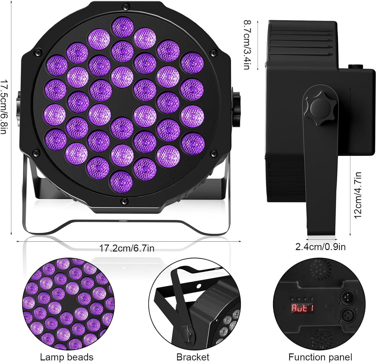36LED Black Lights, 72W UV Stage Lights Blacklight with Glow in the Dark Party
