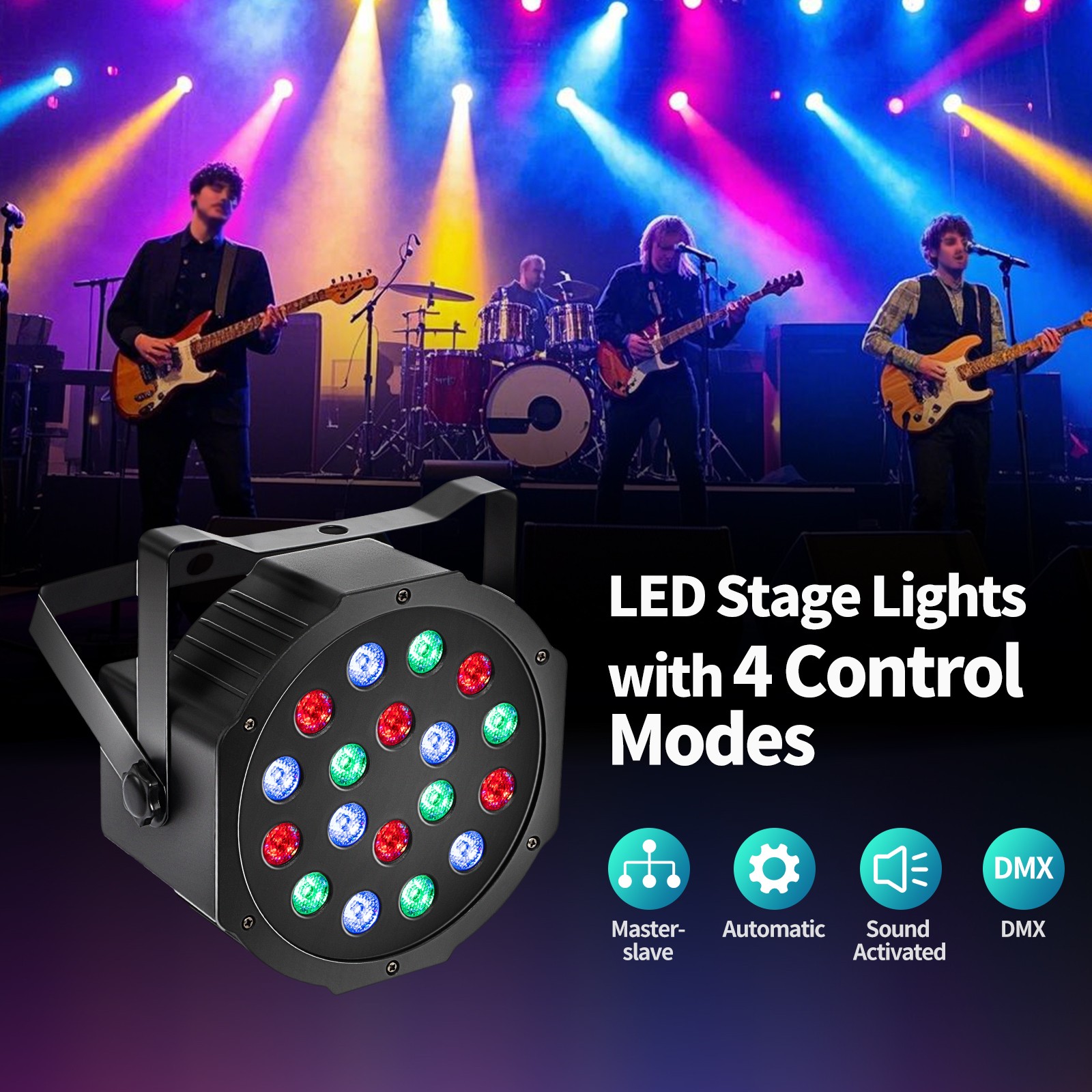 LED Stage Lights DMX 8 pcs 18x3W RGB Par Can Lights Package with DMX Controller