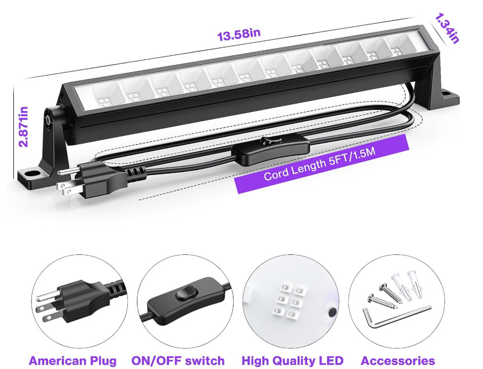 40W LED Black Light Bar for Glow Party, Blacklight with Plug &Switch, Each Light