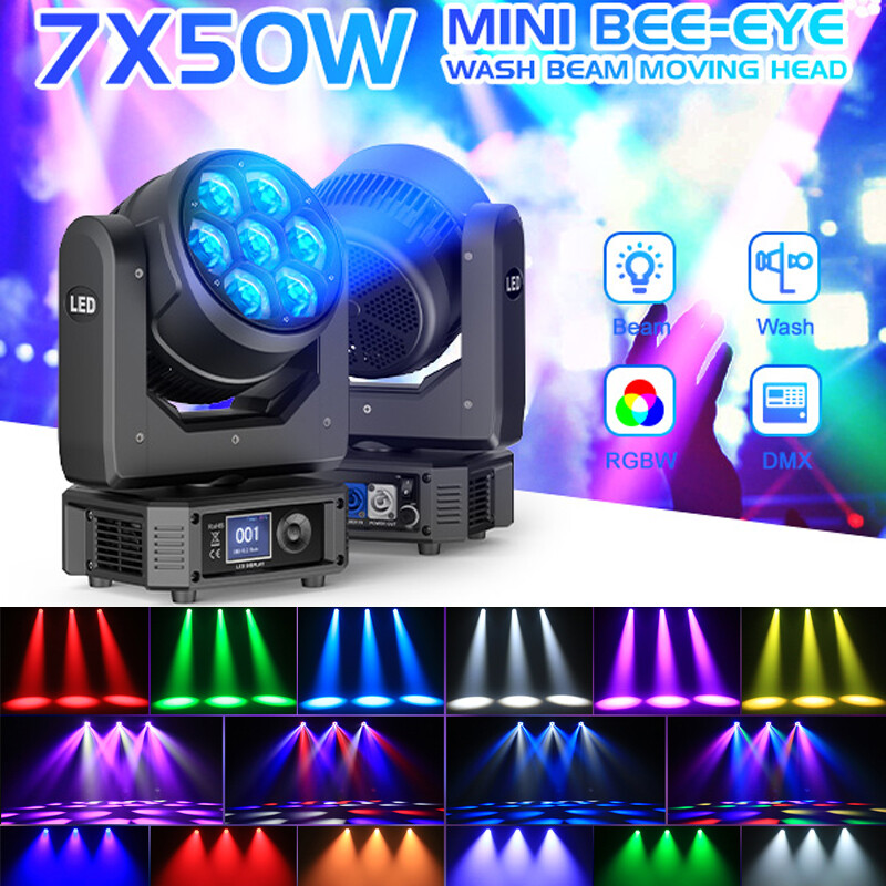 UKING Bee Eye LED 7x50W RGBW Beam Wash Zoom Moving Head Stage Light DJ Disco Bar