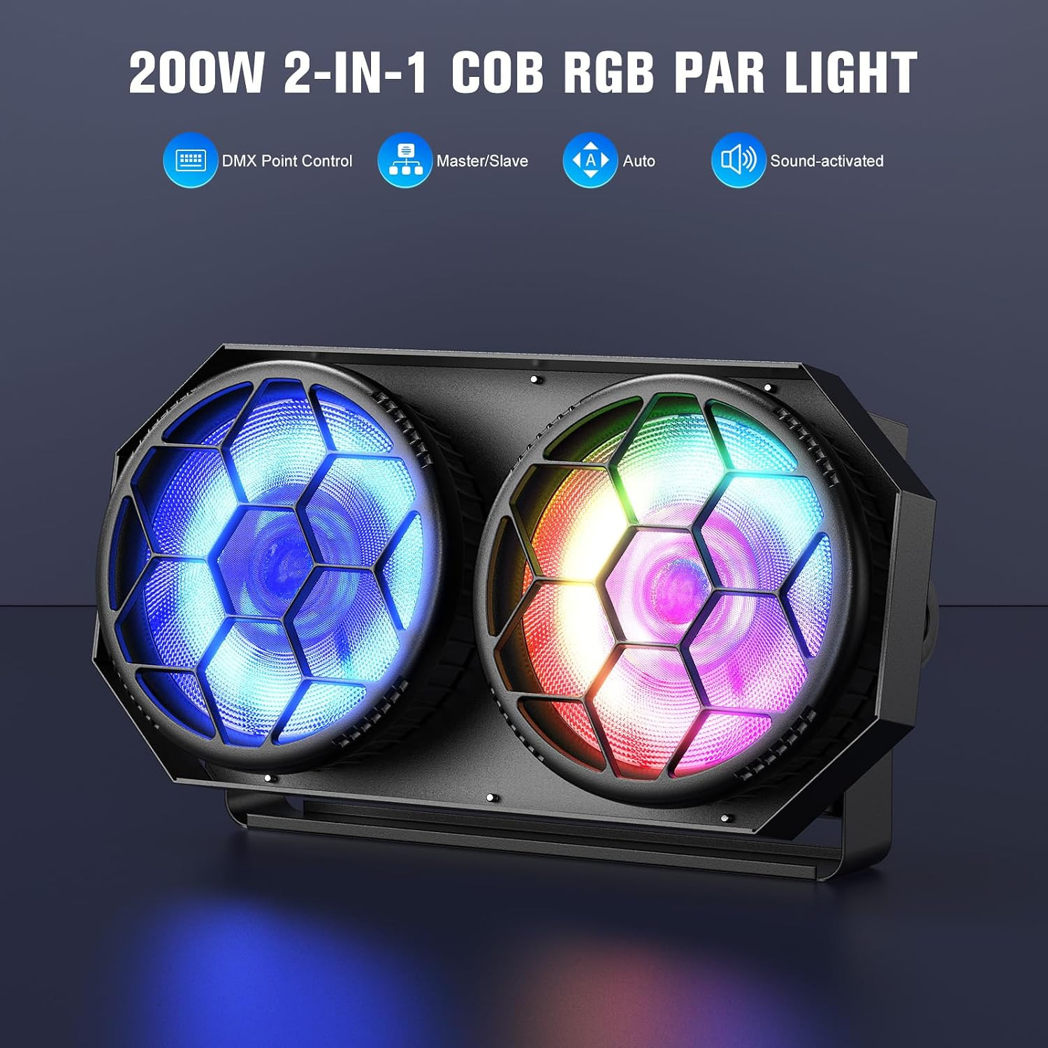 Stage Lights Spotlight, 2X100W Warm/Cool White COB Par Light & 48X0.2W RGB LED B
