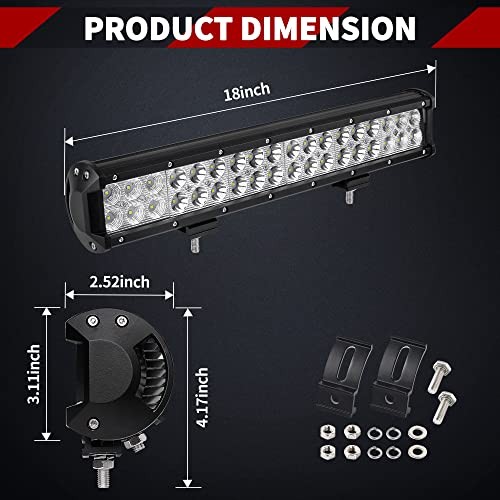 17.3″ LED Light Bar 108W Spot Flood Combo | IP67, Spot 18 Inch Black-Straight