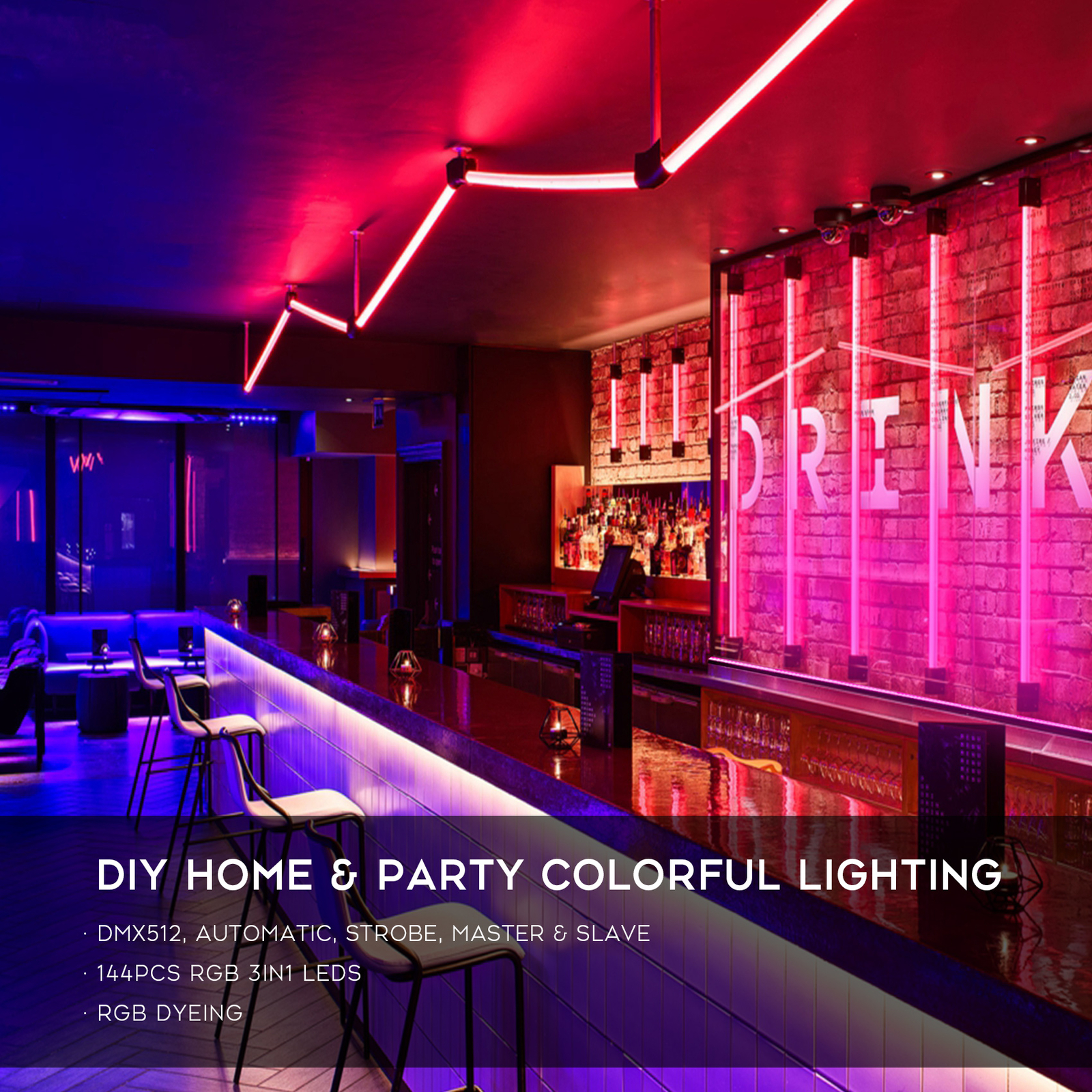 Wall Wash Bar Light DMX512 144 LED RGB 3in1 DJ Party Disco Stage Show Display