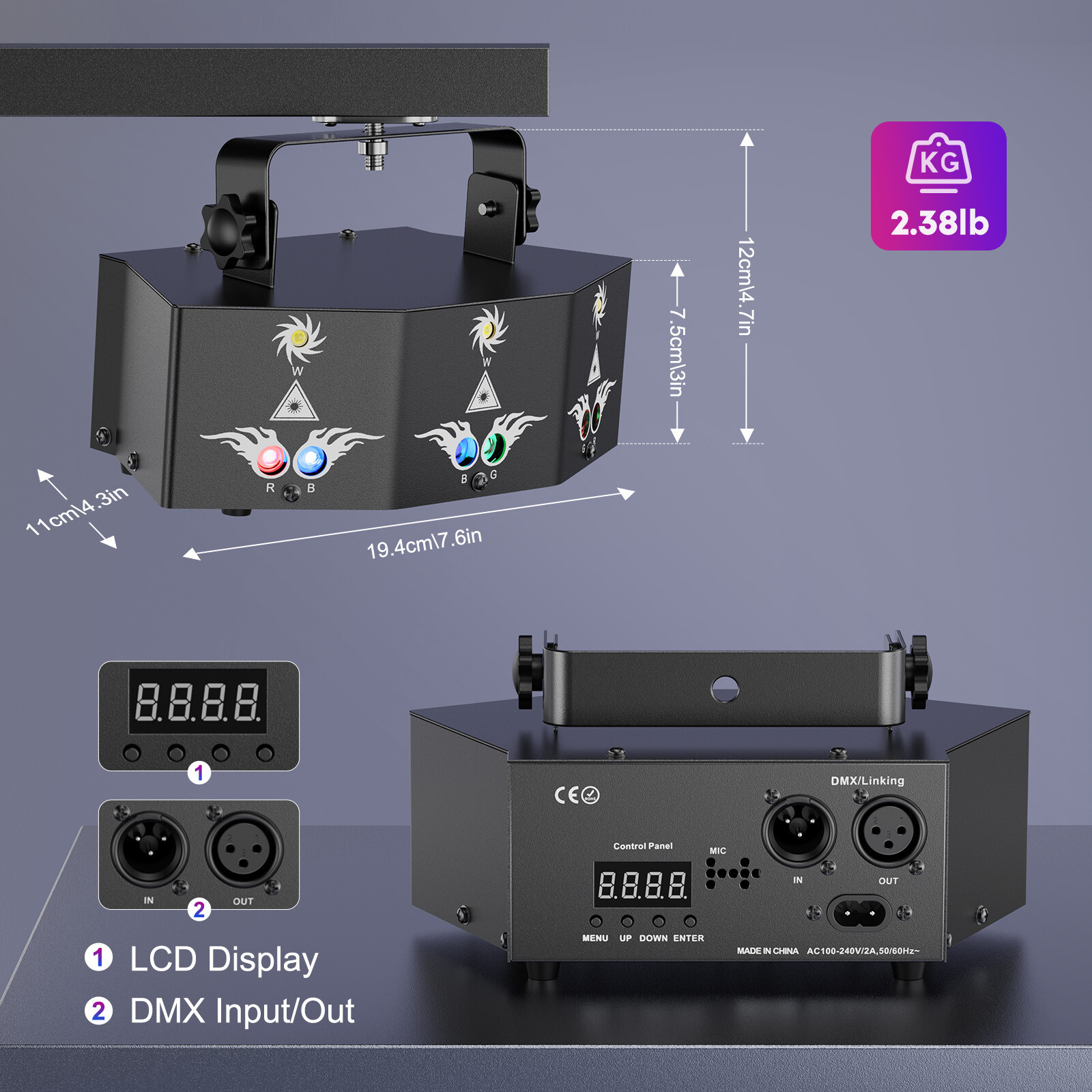 U`King 9 Eyes Projector Laser Light DMX RGB Stage Lighting DJ Show With Remote