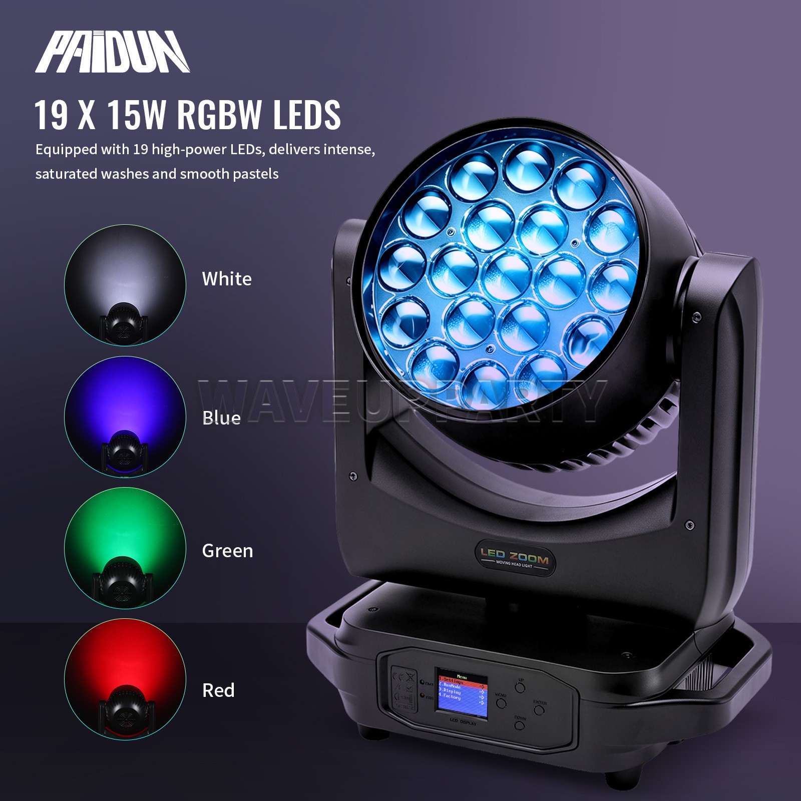 PAIDUN 1/2/4PCS 19x15W LED RGBW Zoom Wash Moving Head Light DJ Disco Party Show