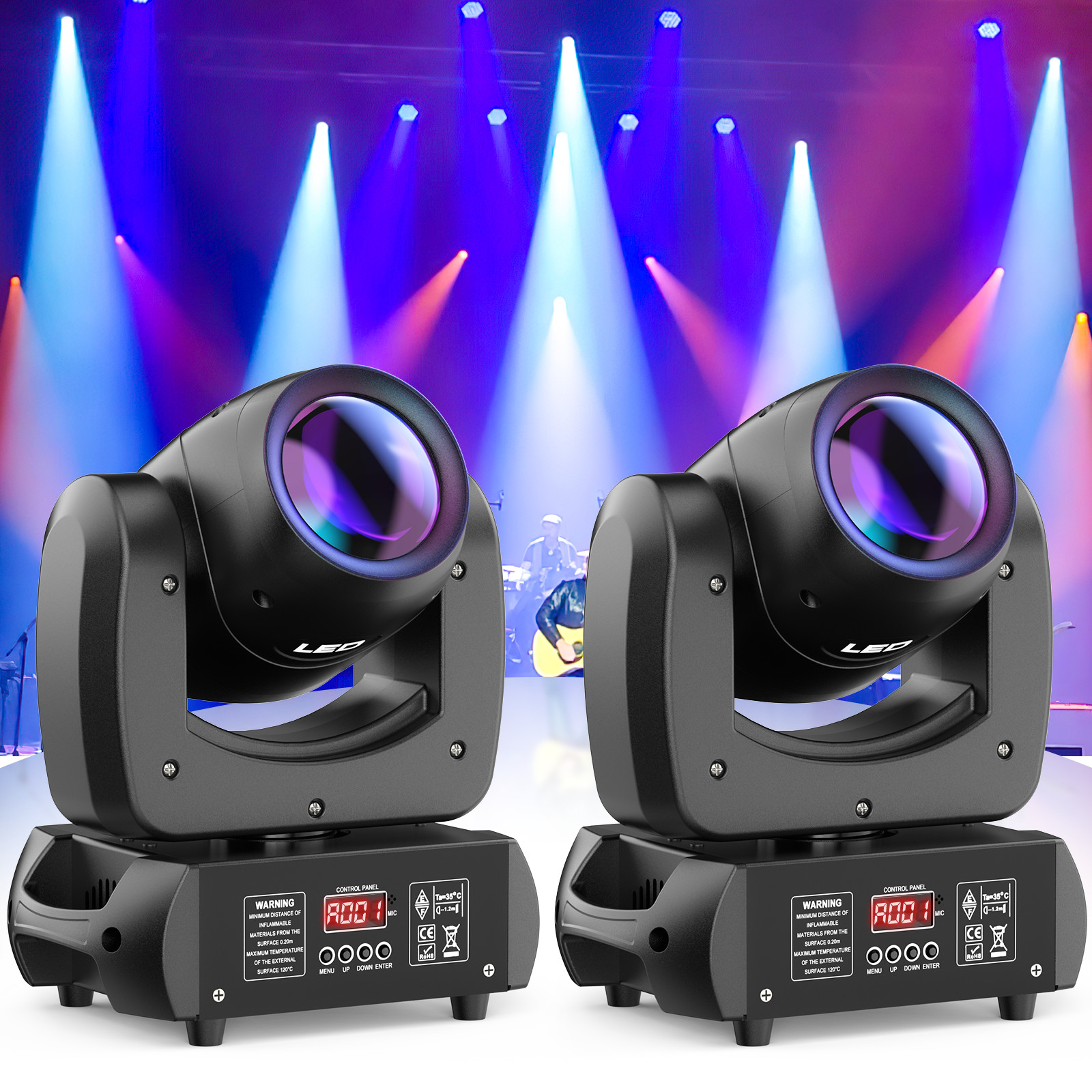 2X 150W LED Moving Head Lights 18 Prism RGBW Gobo Beam Stage Light DJ Disco DMX