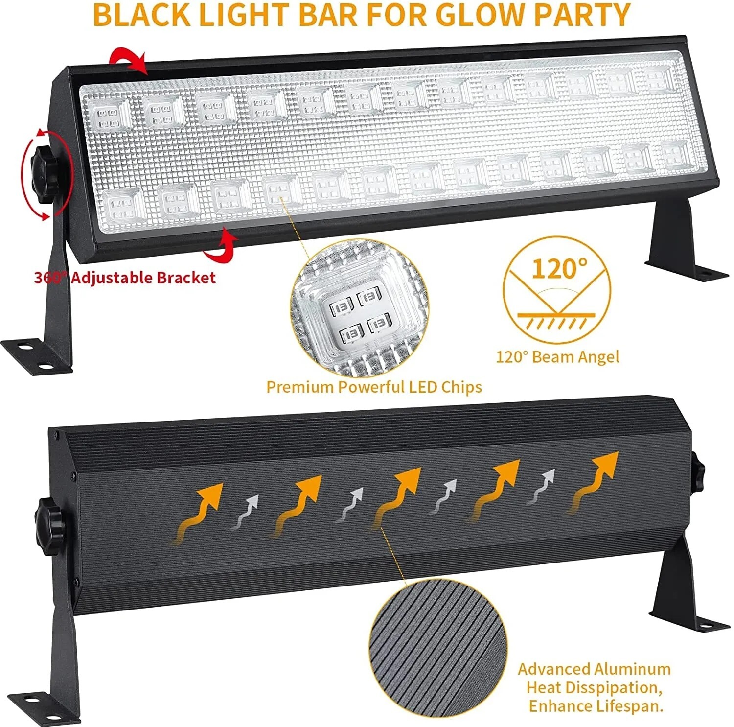 80 LED UV Black Light Bar Fixtures Ultraviolet Lamp Strip US Plug DJ Party Club
