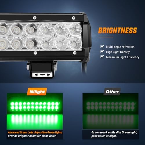 LED Light Bar 12 Inch 72W Spot Flood Combo Beam Off Road Lights Fishing Green