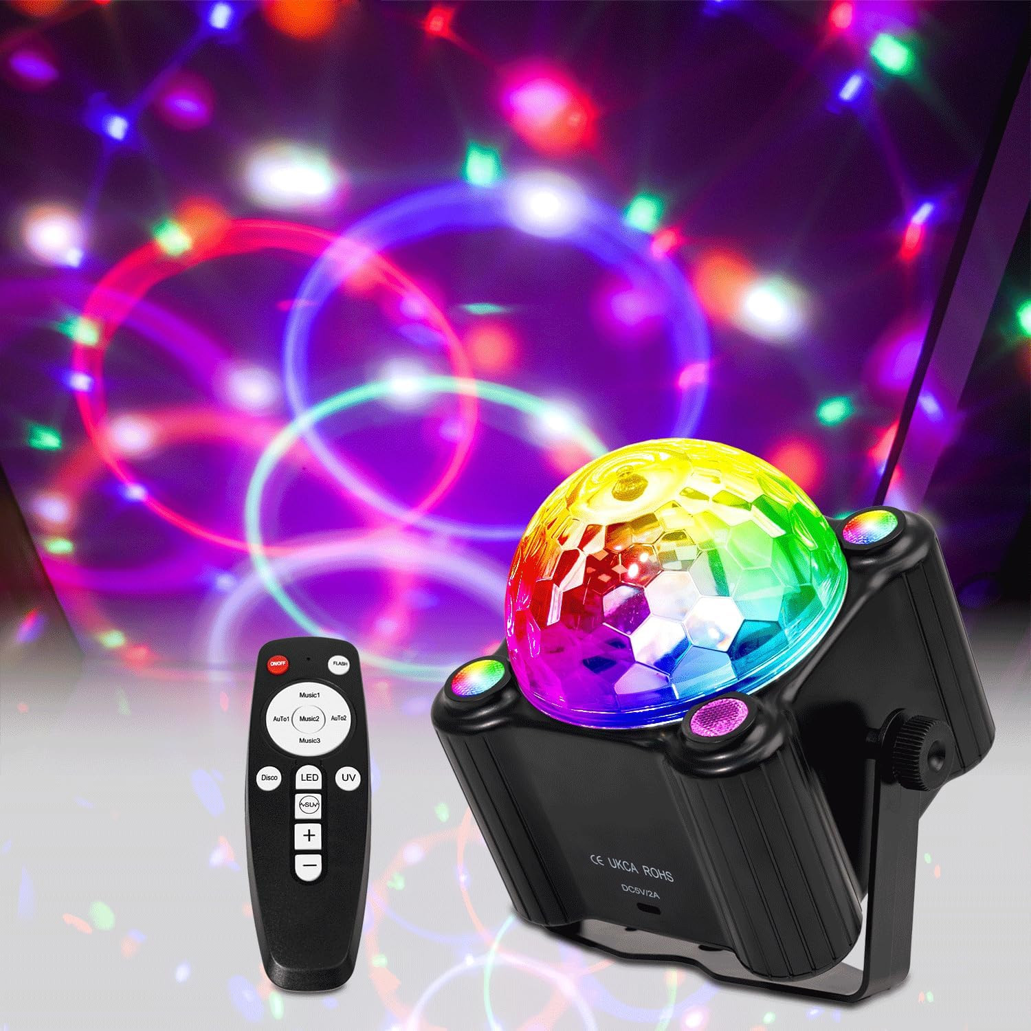 Disco Ball Party Lights Indoor/Outdoor- 9W Sound Activated LED Colorful DJ Strob
