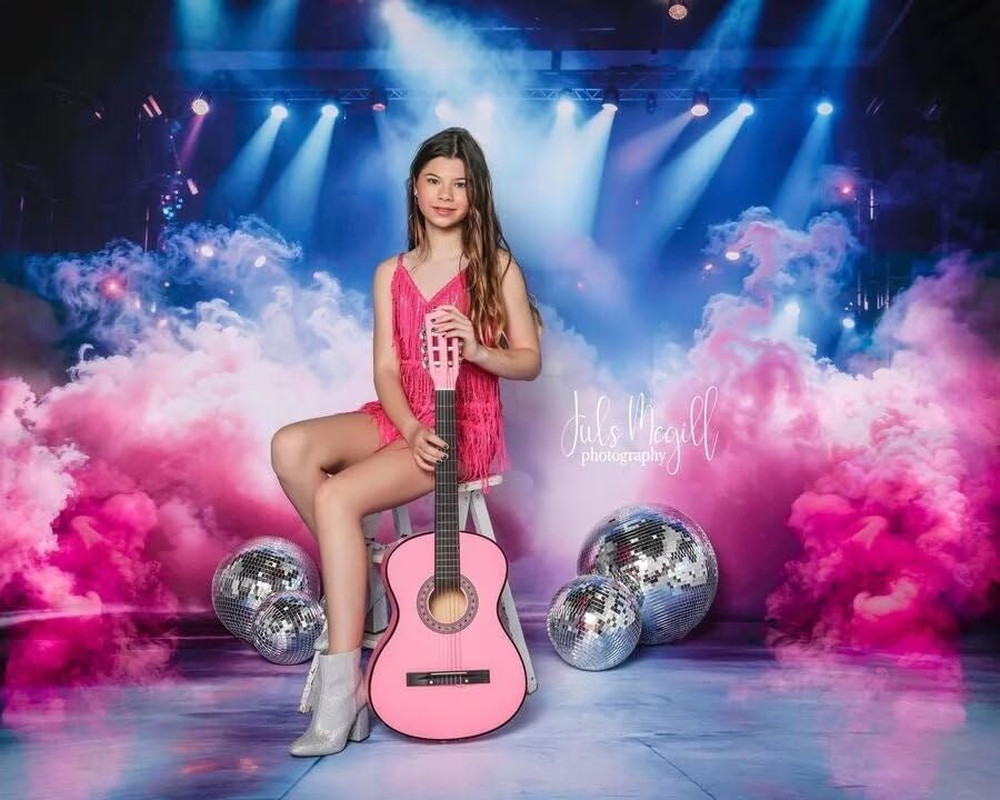 Pink Smoke Stage Lighting Room Set Backdrops Blue Purple Stage Floor Backdrop(10