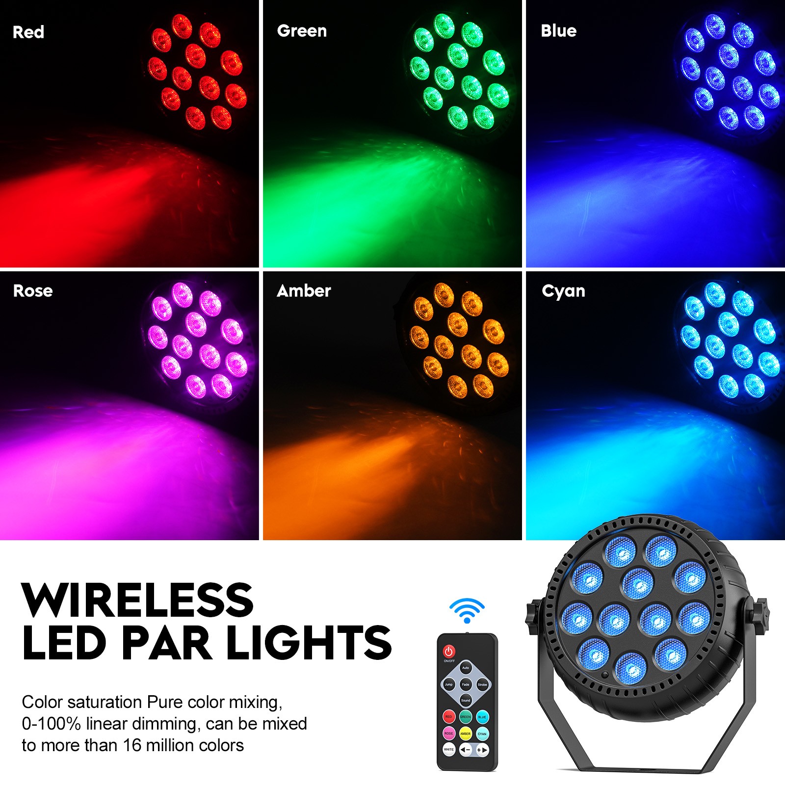 72W 12 LED Rechargeable Stage Par Lights RGB Battery Powered Party Lights DMX