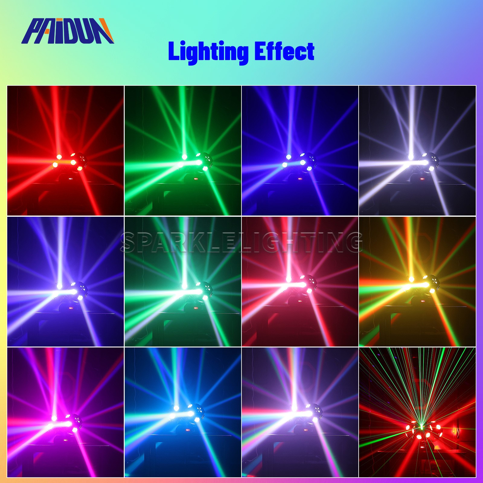 PAIDUN 200W 3Heads Laser Beam Moving Head Light RGBW Music Control Disco DJ Club