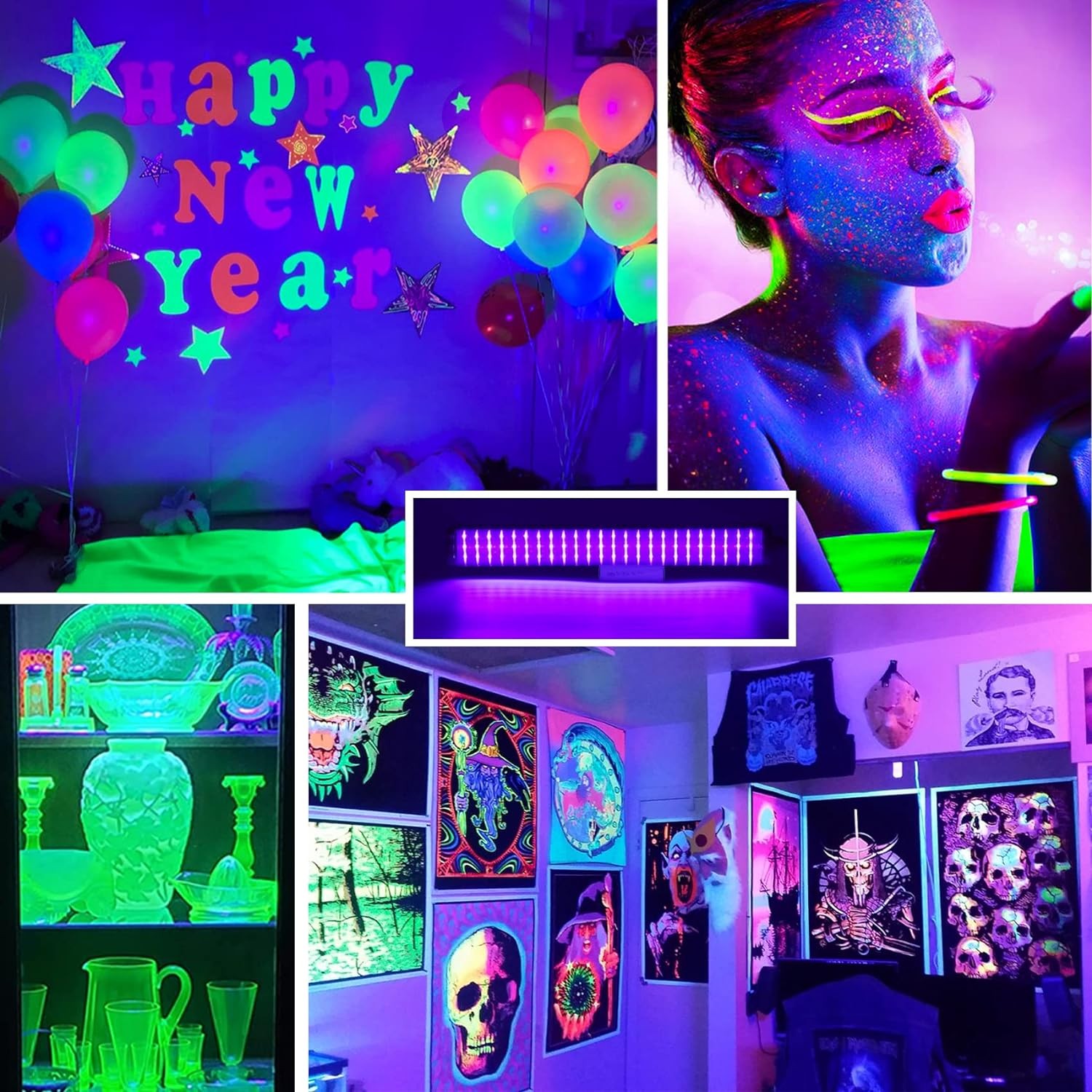 UV Black Light Bar Fixtures Ultraviolet Lamp Strip US Plug DJ Party Club 48LED
