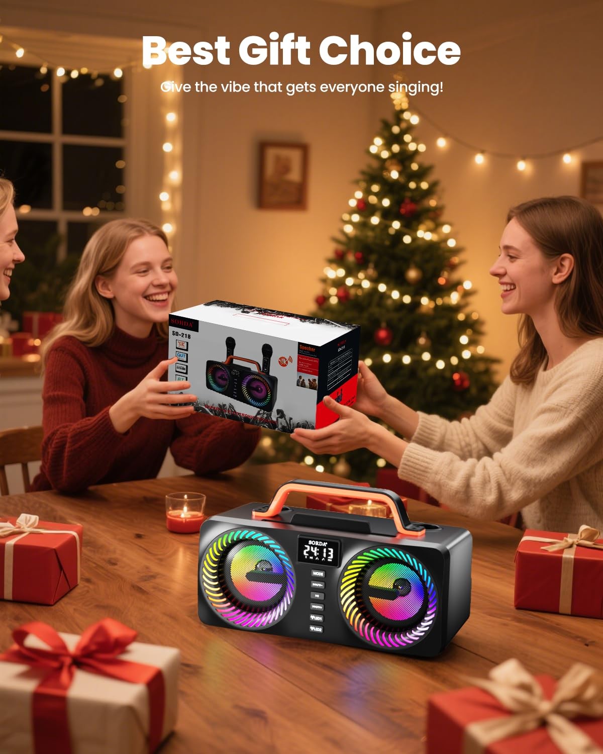 Karaoke Machine for Adults & Kids, Portable 80W Bluetooth Speaker – 2 Wireles…