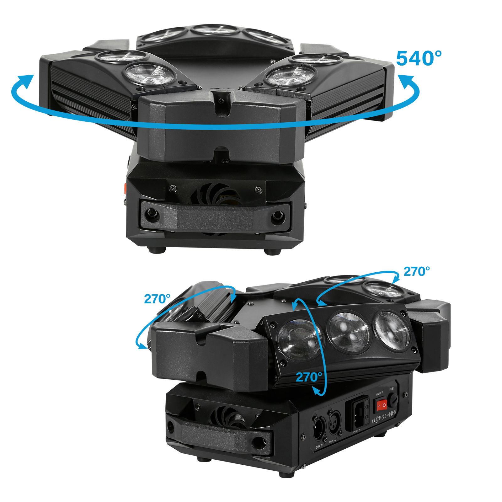 60W Spider Moving Head Light RGB 9 LED Stage DJ Beam Light DMX / Sound Activated