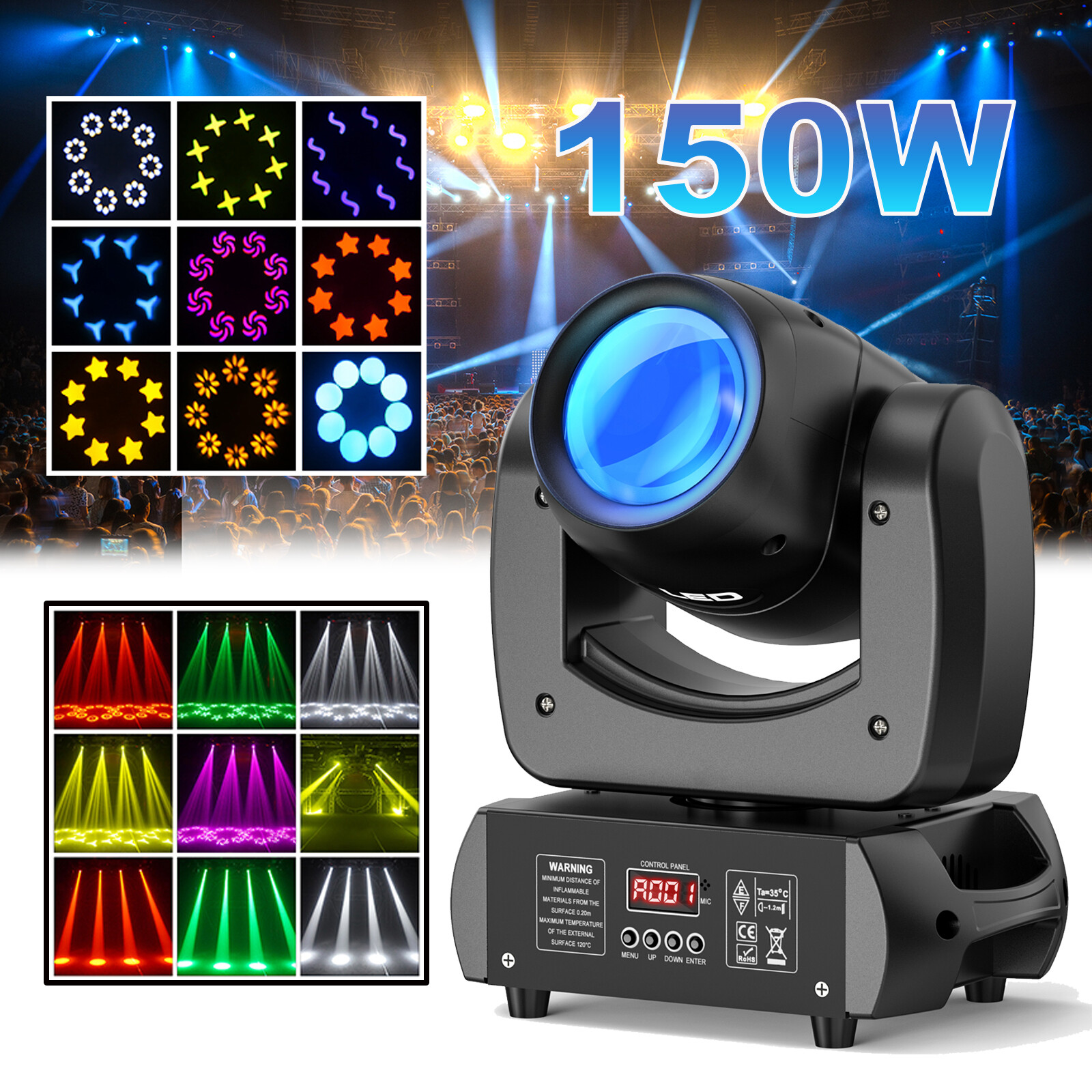 150W Color LED 18Prism Gobo Moving Head Beam Light DJ Party Stage Light DMX