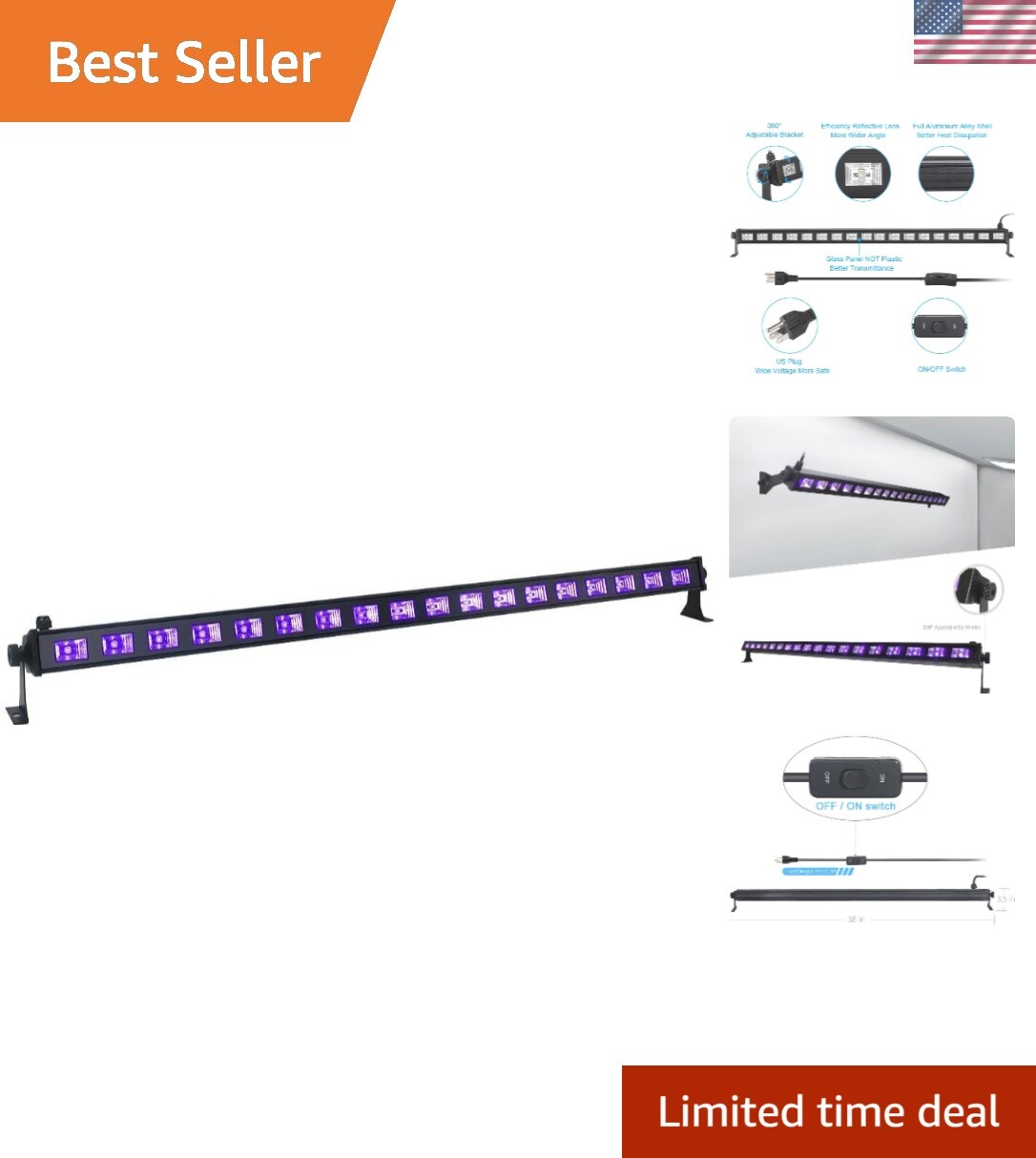 Black Light, 54W 18LED UV Blacklight Bar Glow in The Dark Party Light Up for …