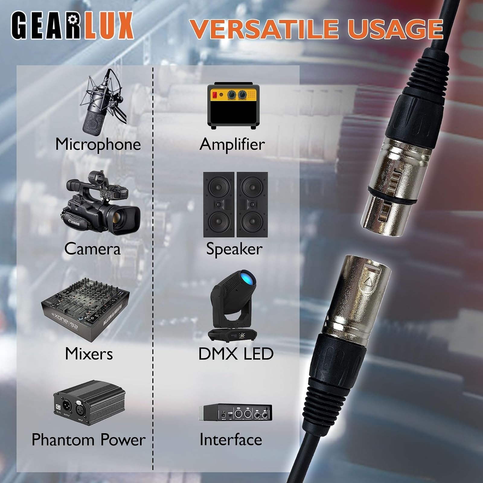 Gearlux 25ft DMX Cable 3 Pin Male to Female – 2 Pack